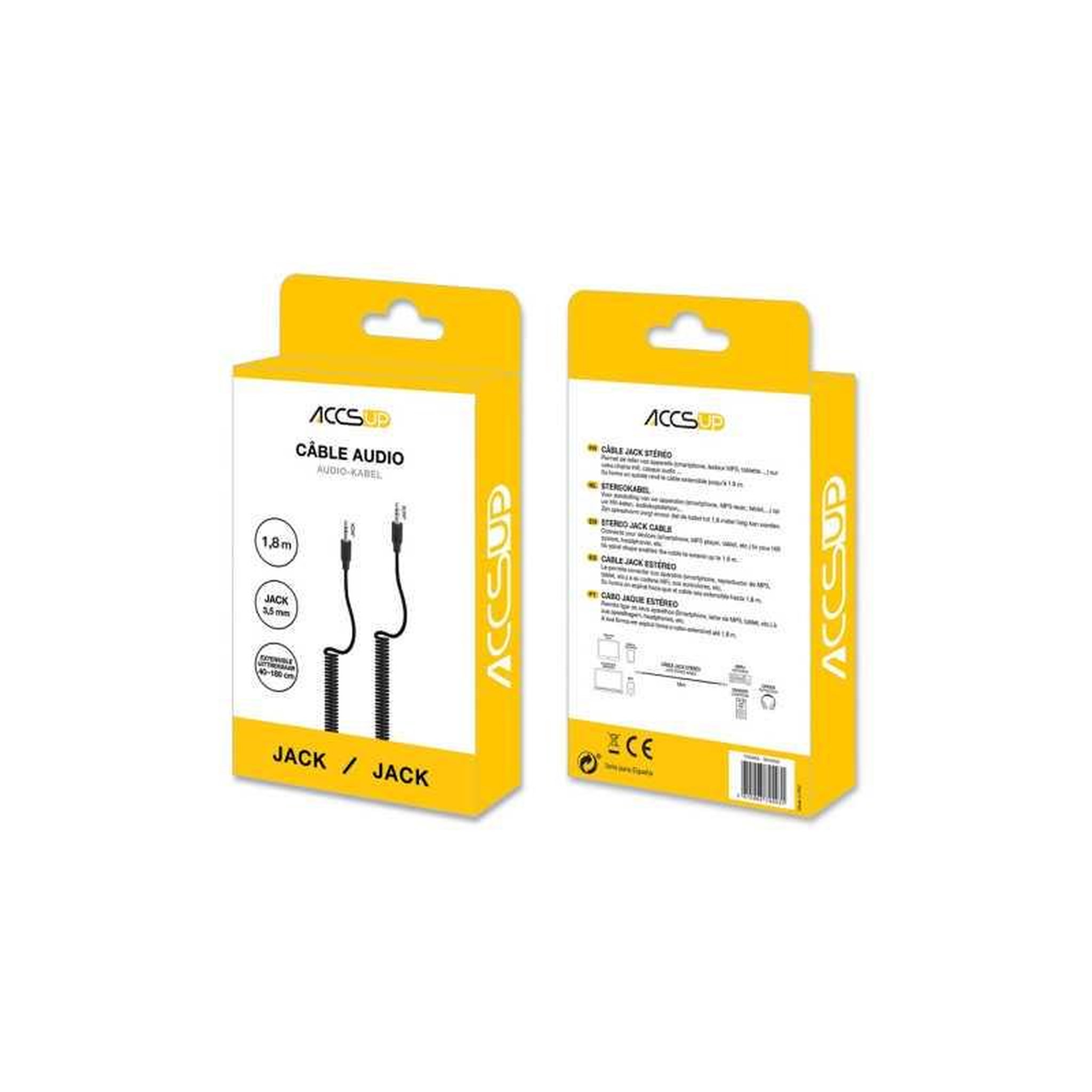 Voir la diapositive 2 : Câble audio spirale 3,5 mm Jack vers 3,5 mm Jack noir 1,5 m, extensible jusqu'à 1,8 m