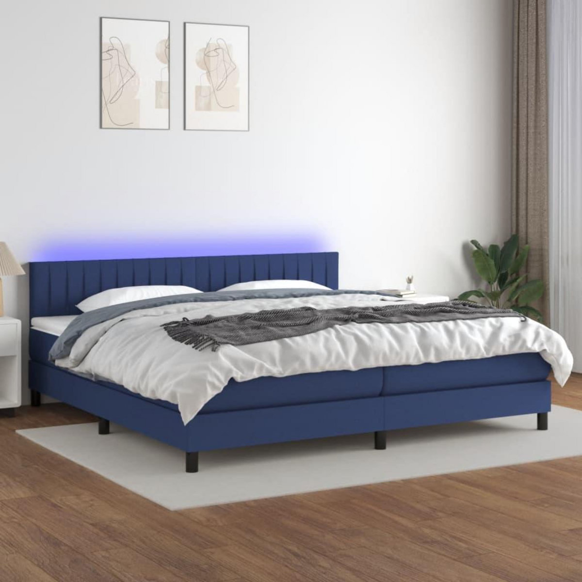 VIDAXL Sommier a lattes de lit et matelas et LED Bleu 200x200 cm Tissu