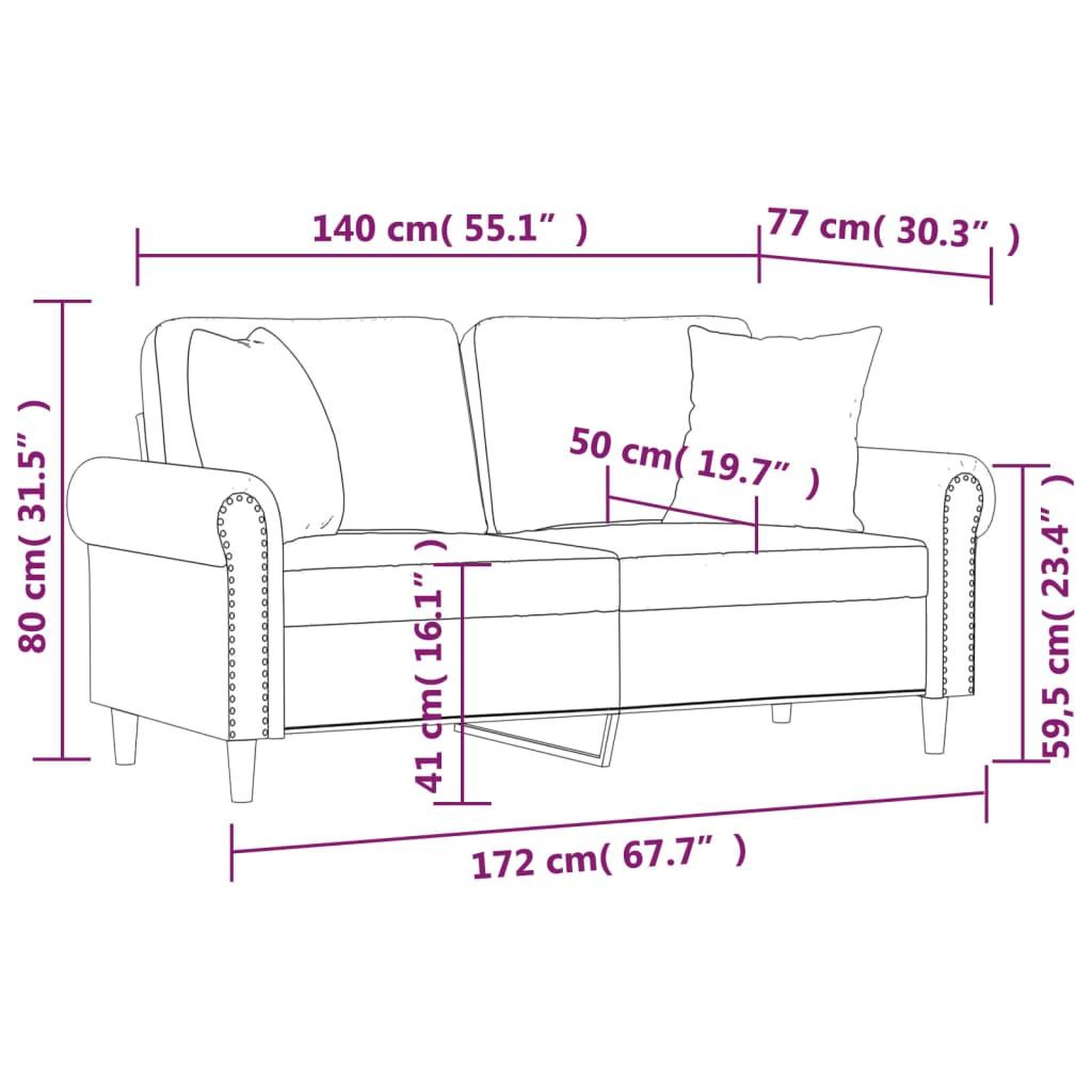 Voir la diapositive 6 : VIDAXL Canape 2 places avec oreillers decoratifs rose 140 cm velours