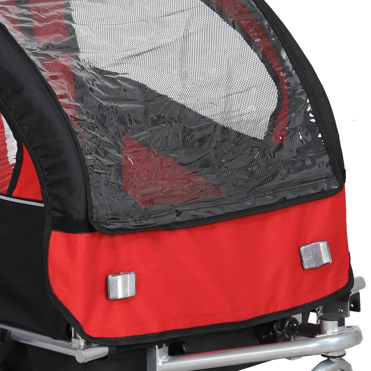 HOMCOM Remorque vélo jogger 2 en 1 enfant drapeau roue avant pivotante réflecteurs barre d'attelage inclus noir rouge