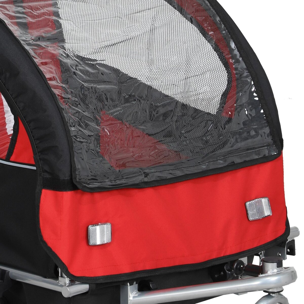HOMCOM Remorque vélo jogger 2 en 1 enfant drapeau roue avant pivotante réflecteurs barre d'attelage inclus noir rouge