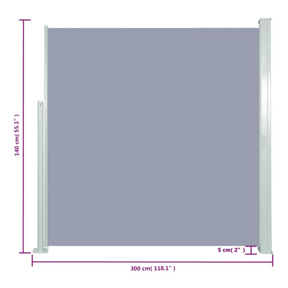 VIDAXL Auvent lateral retractable de patio 140x300 cm Gris
