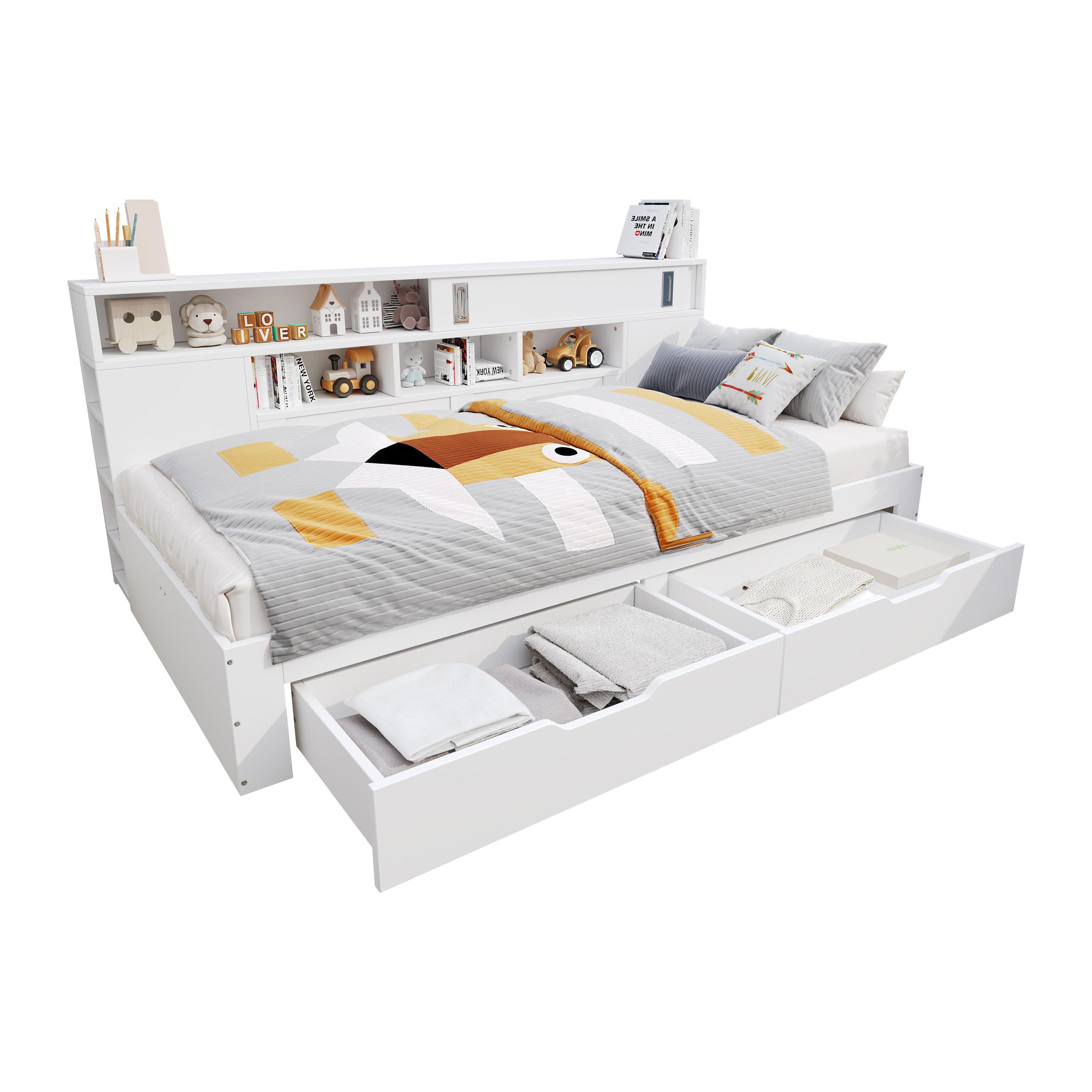 MERAX Lit avec rangement. Coloris disponibles : Blanc