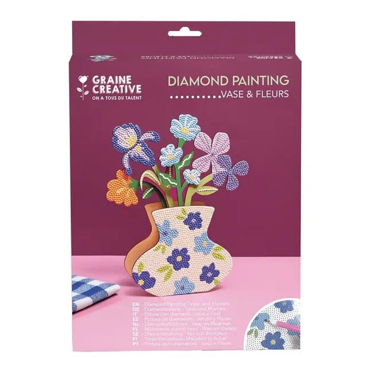 Graine créative Kit Diamond painting - vase bleu et fleurs