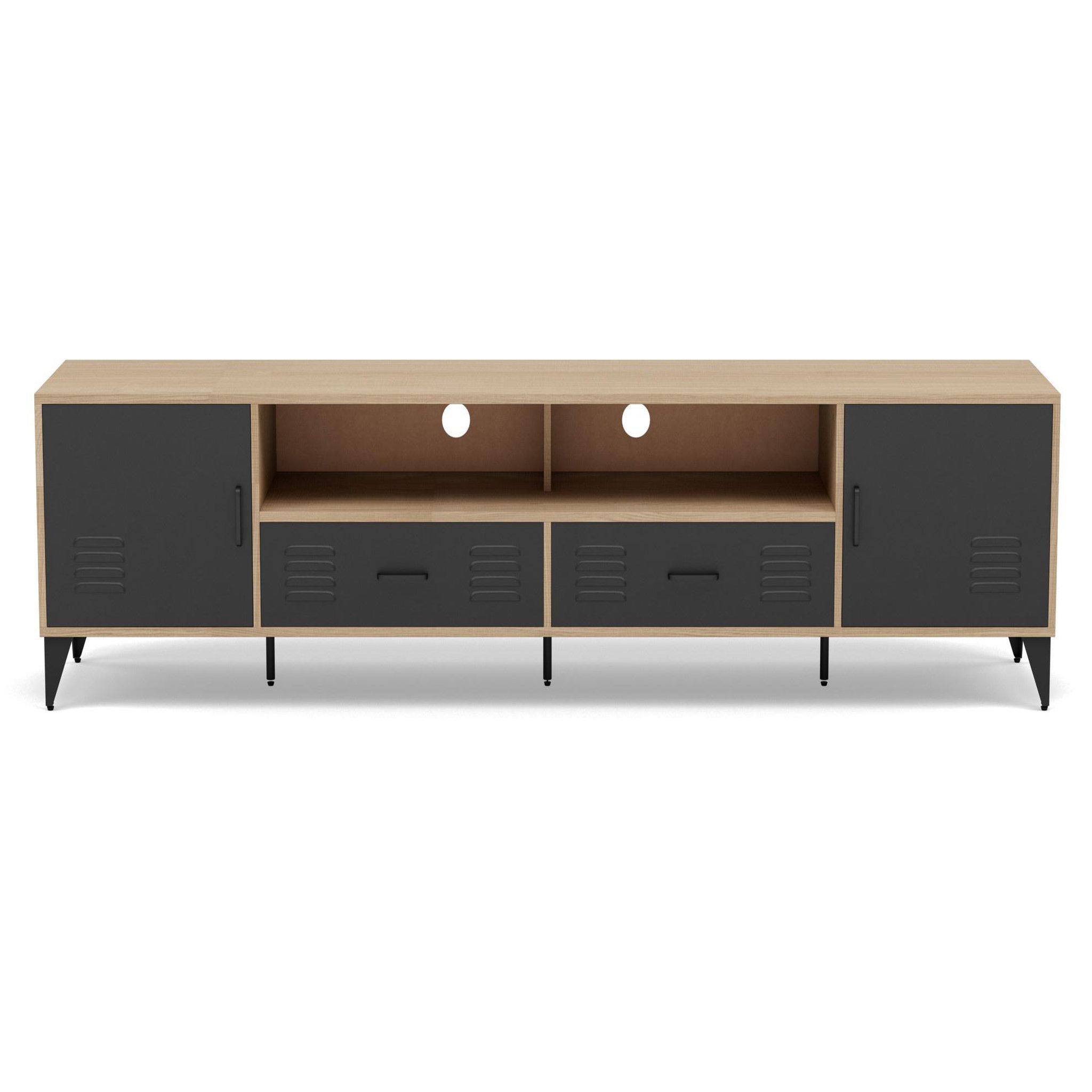 Voir la diapositive 2 : BEST MOBILIER Tribeca - meuble tv - effet bois et métal noir - 2 portes et 2 tiroirs - 200 cm
