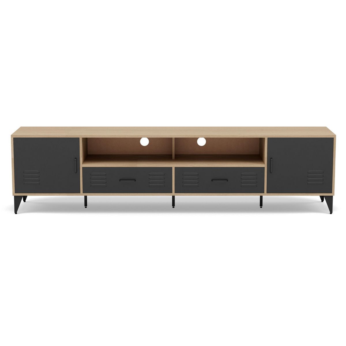 BEST MOBILIER Tribeca - meuble tv - effet bois et métal noir - 2 portes et 2 tiroirs - 200 cm