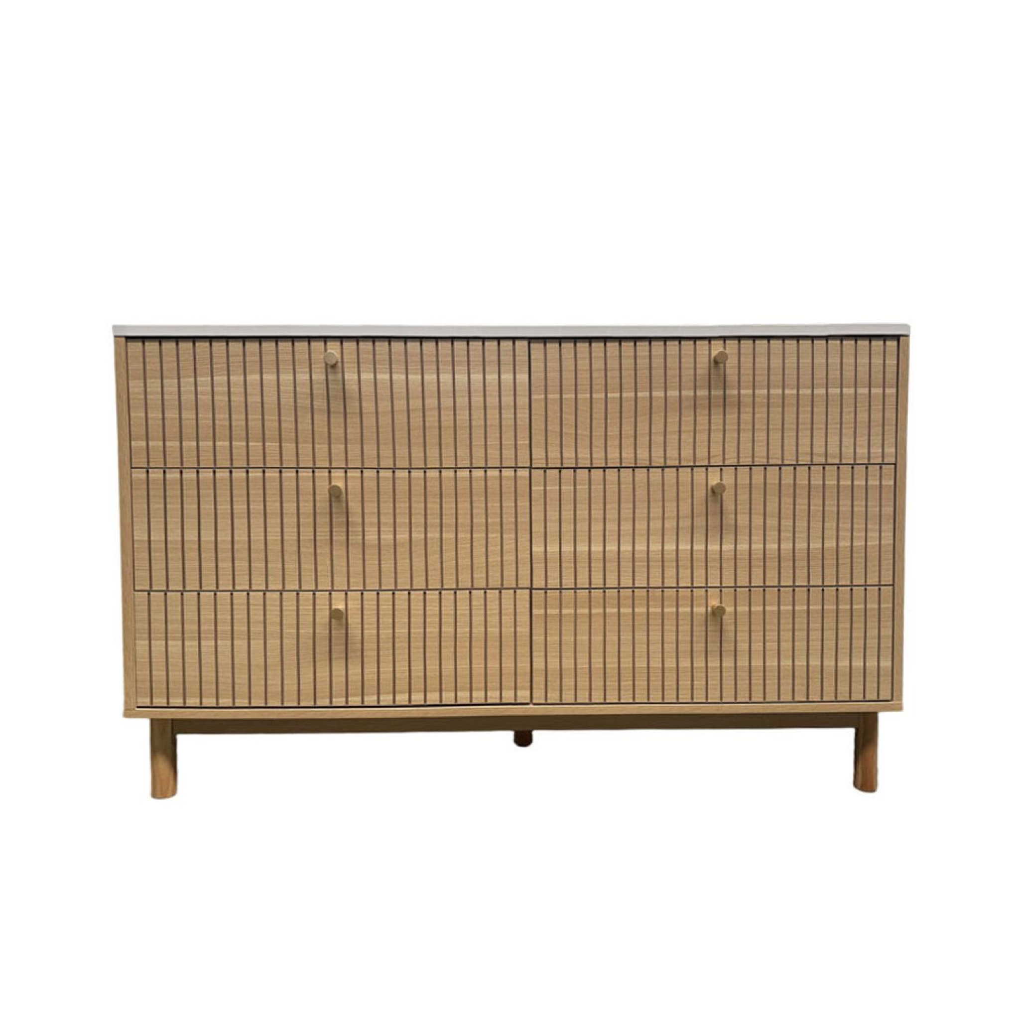 CONCEPT USINE Buffet 6 tiroirs aspect bois rainuré et blanc 120cm BROX