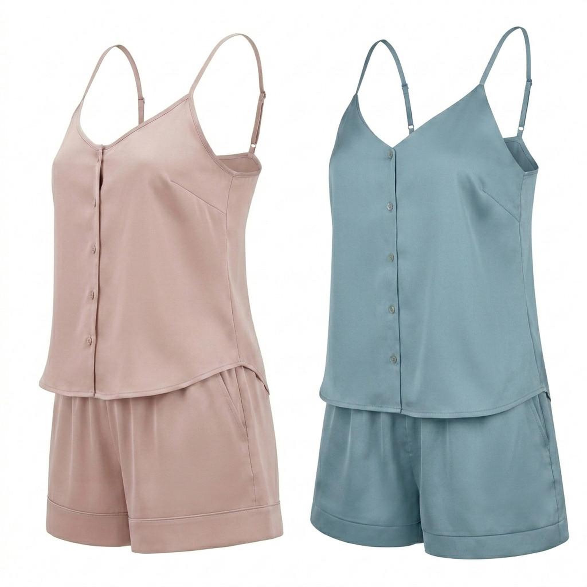 OZABI OZABI Pack 2 Pyjamas Courts Femme, Débardeur Satiné et Short 2 Poches. Coloris disponibles : Multicolore