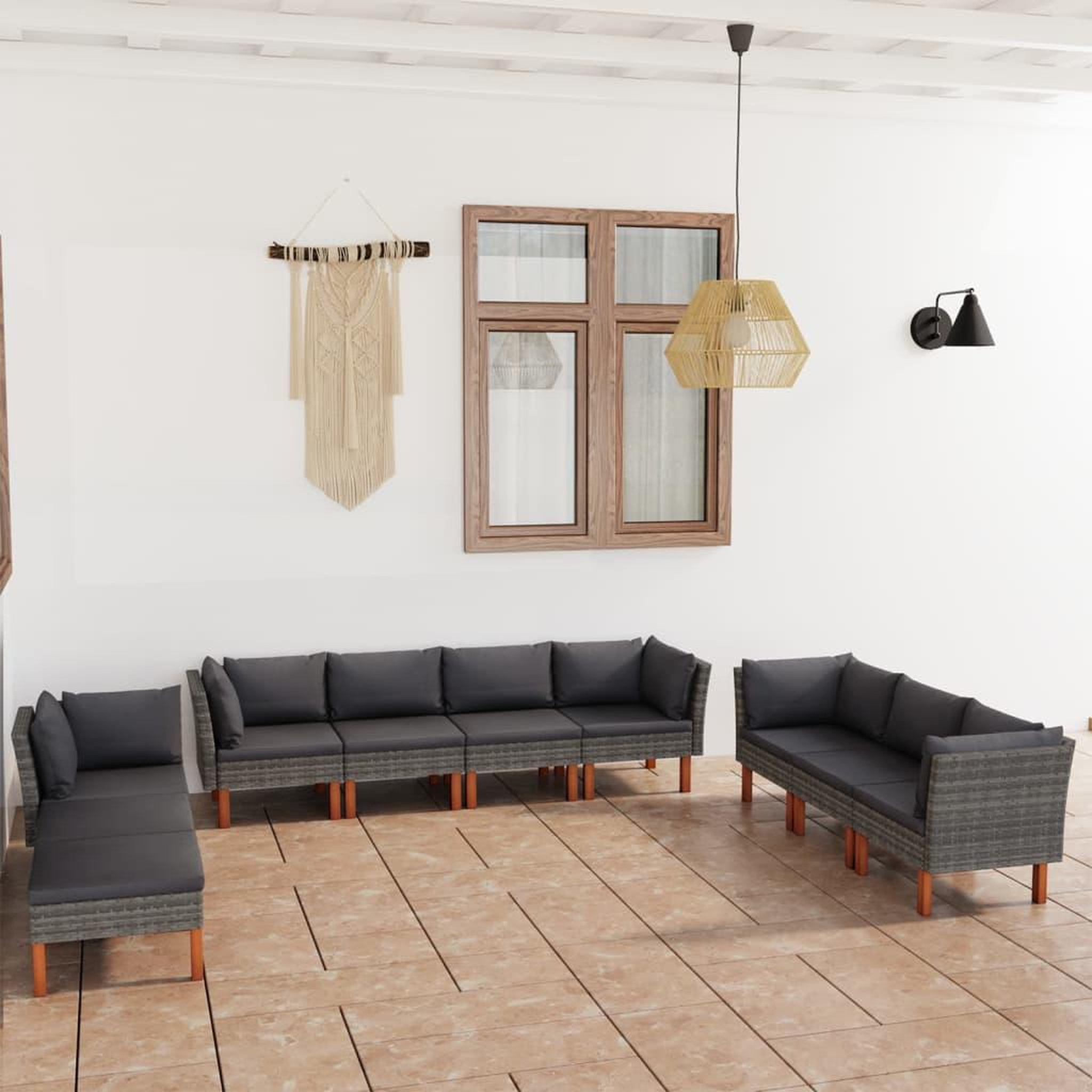 Voir la diapositive 1 : VIDAXL Salon de jardin 10 pcs avec coussins Resine tressee Gris