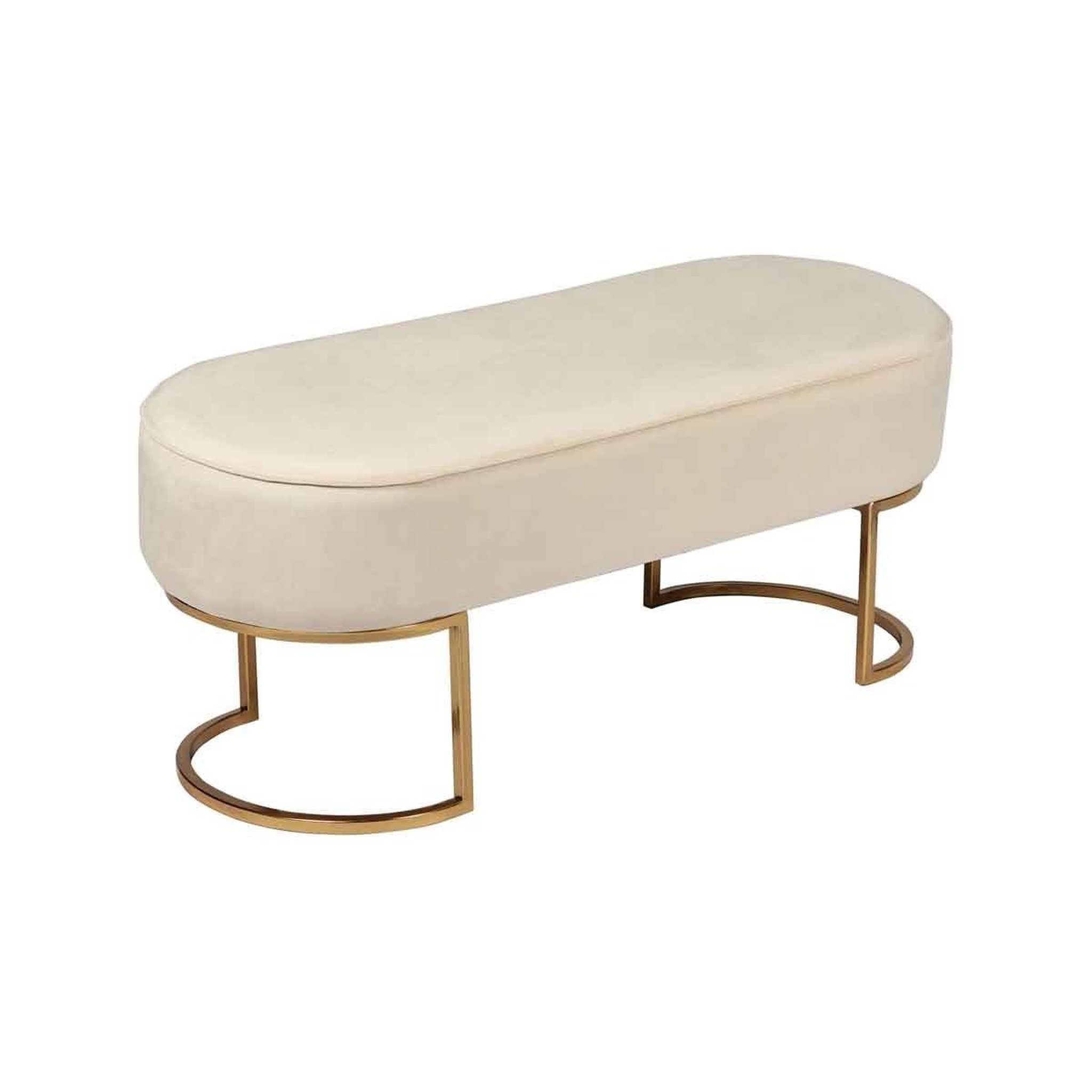 Paris Prix Banc Design en Velours  Pera  105cm Crème & Or