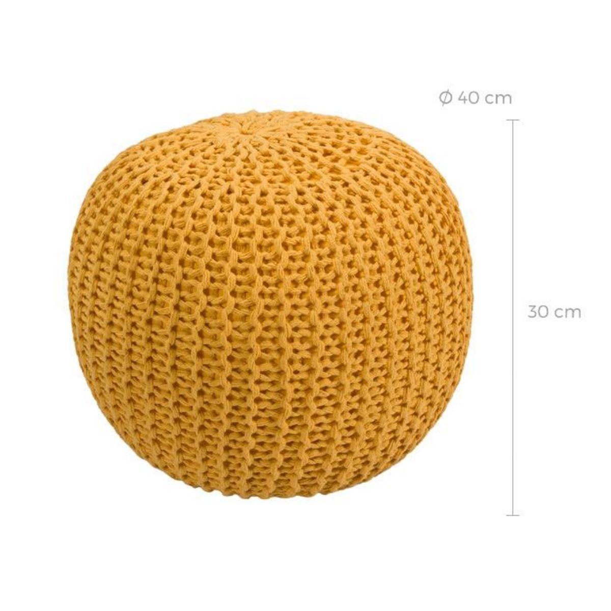 Rendez vous déco Pouf tricot rond en coton jaune moutarde D40 cm - Elisa