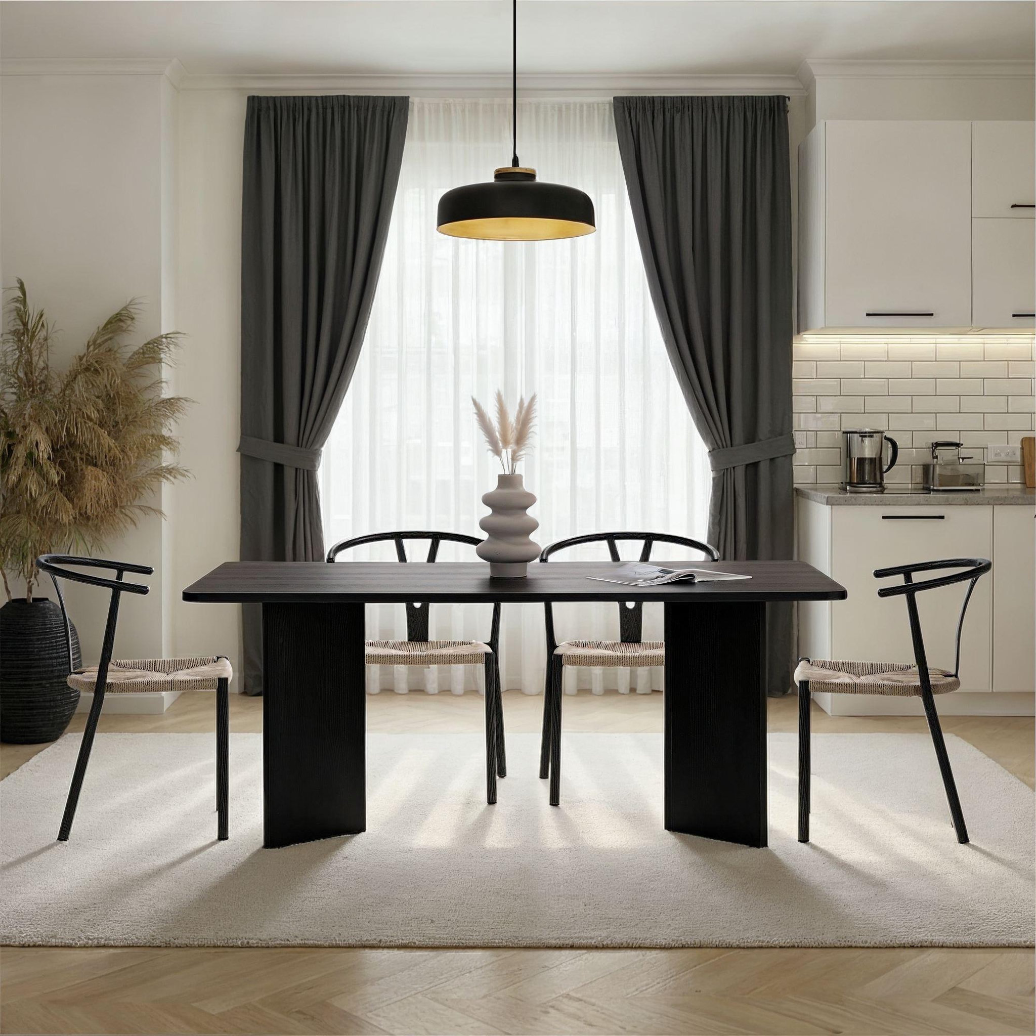 Voir la diapositive 3 : Habitat et Jardin Table à manger en bois  linza  180 x 90 x 75 cm - bois noir