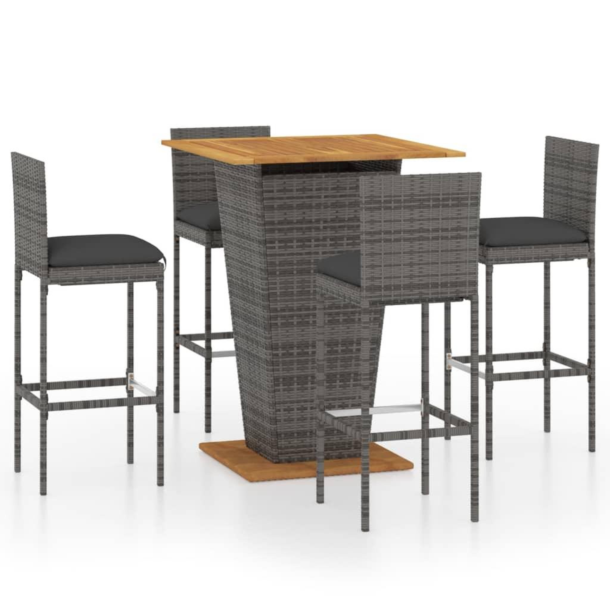 Voir la diapositive 2 : VIDAXL Ensemble de bar de jardin 5 pcs et coussins Resine tressee Gris
