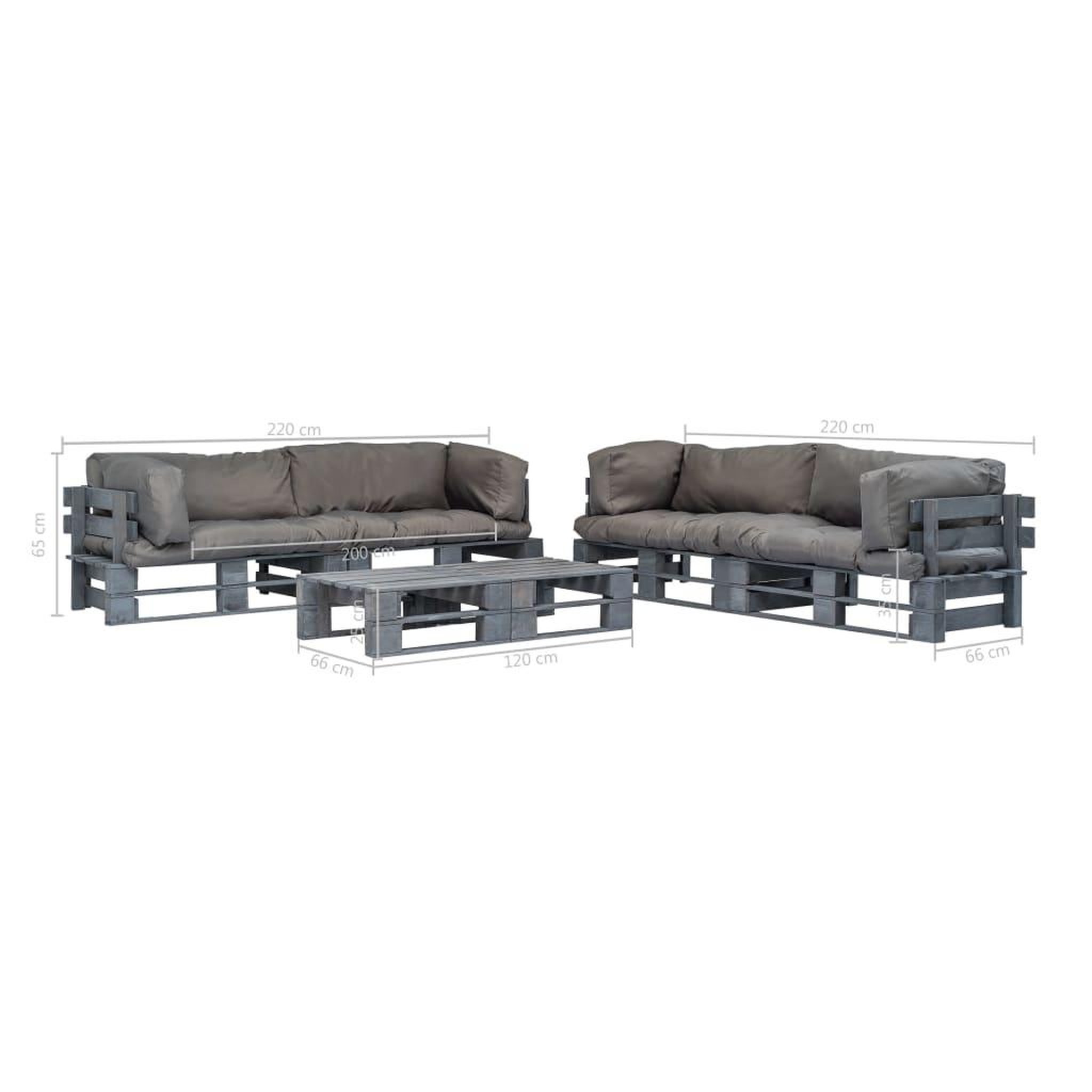 Voir la diapositive 5 : VIDAXL Salon palette de jardin 6 pcs avec coussins gris bois