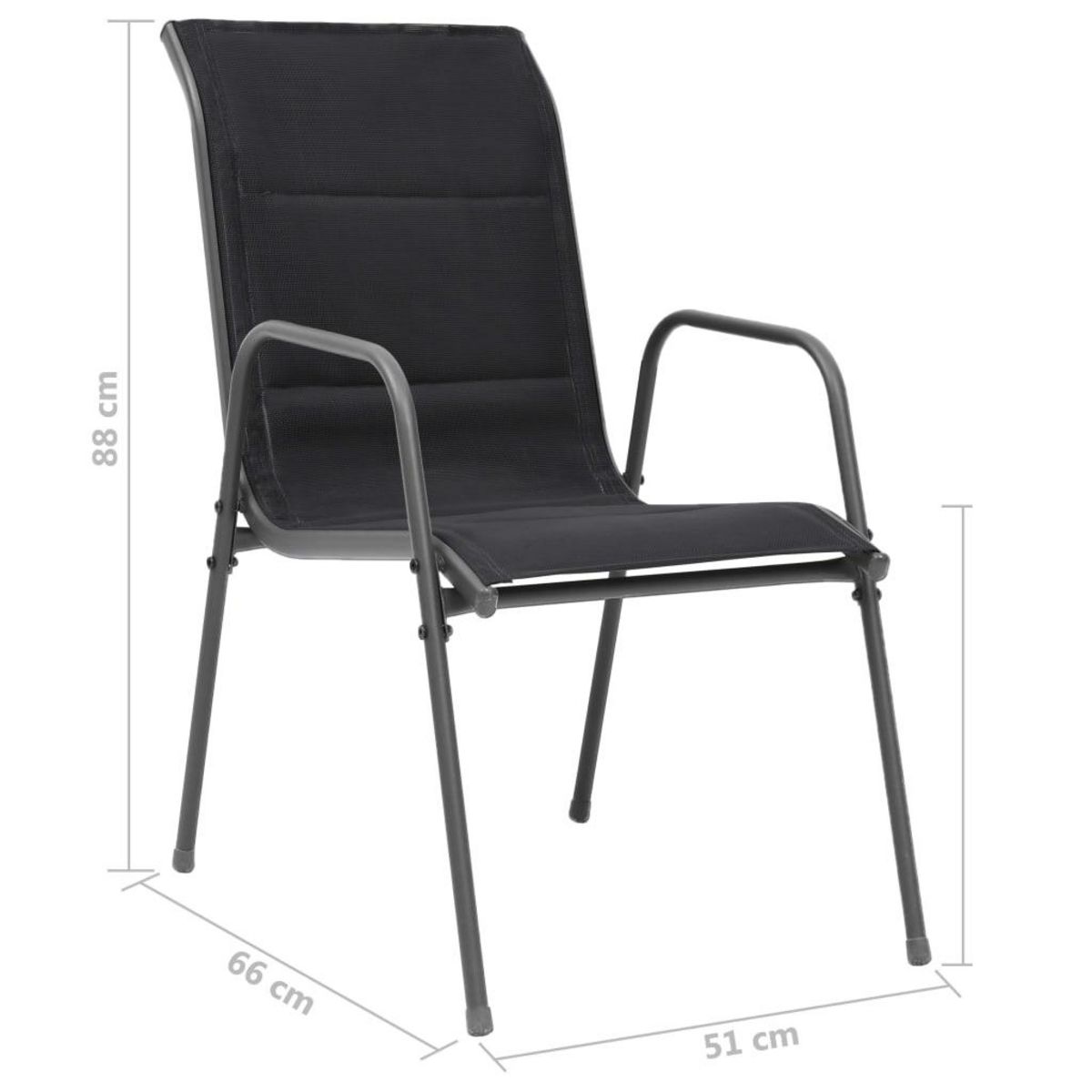 VIDAXL Chaises empilables de jardin lot de 2 Acier et textilene Noir