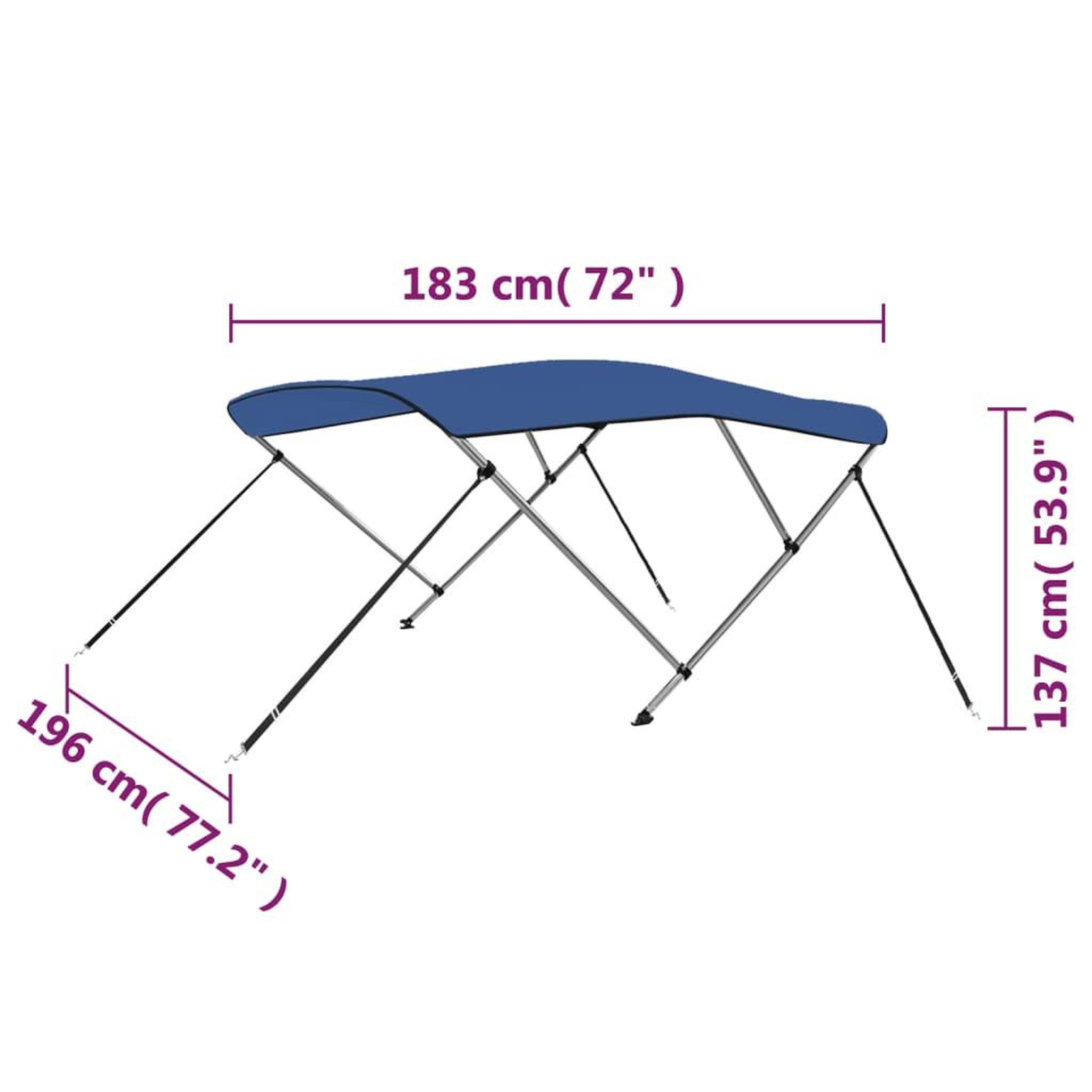 Voir la diapositive 6 : VIDAXL Auvent bimini a 3 arceaux Bleu 183x196x137 cm