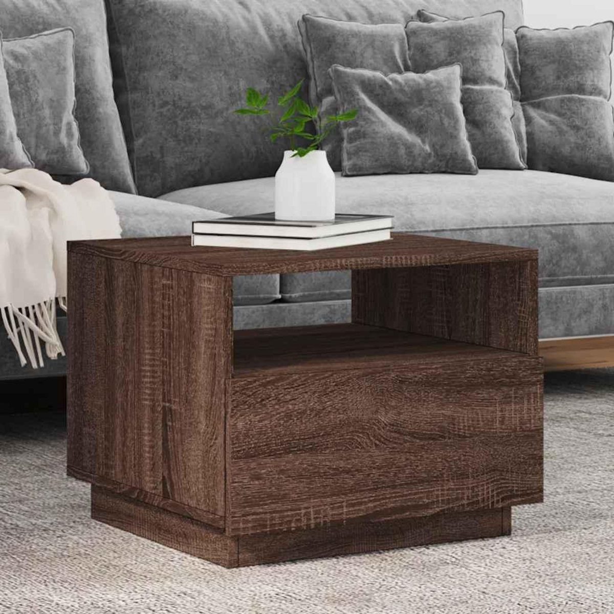 VIDAXL Table basse avec lumieres LED chene marron 50x49x40 cm