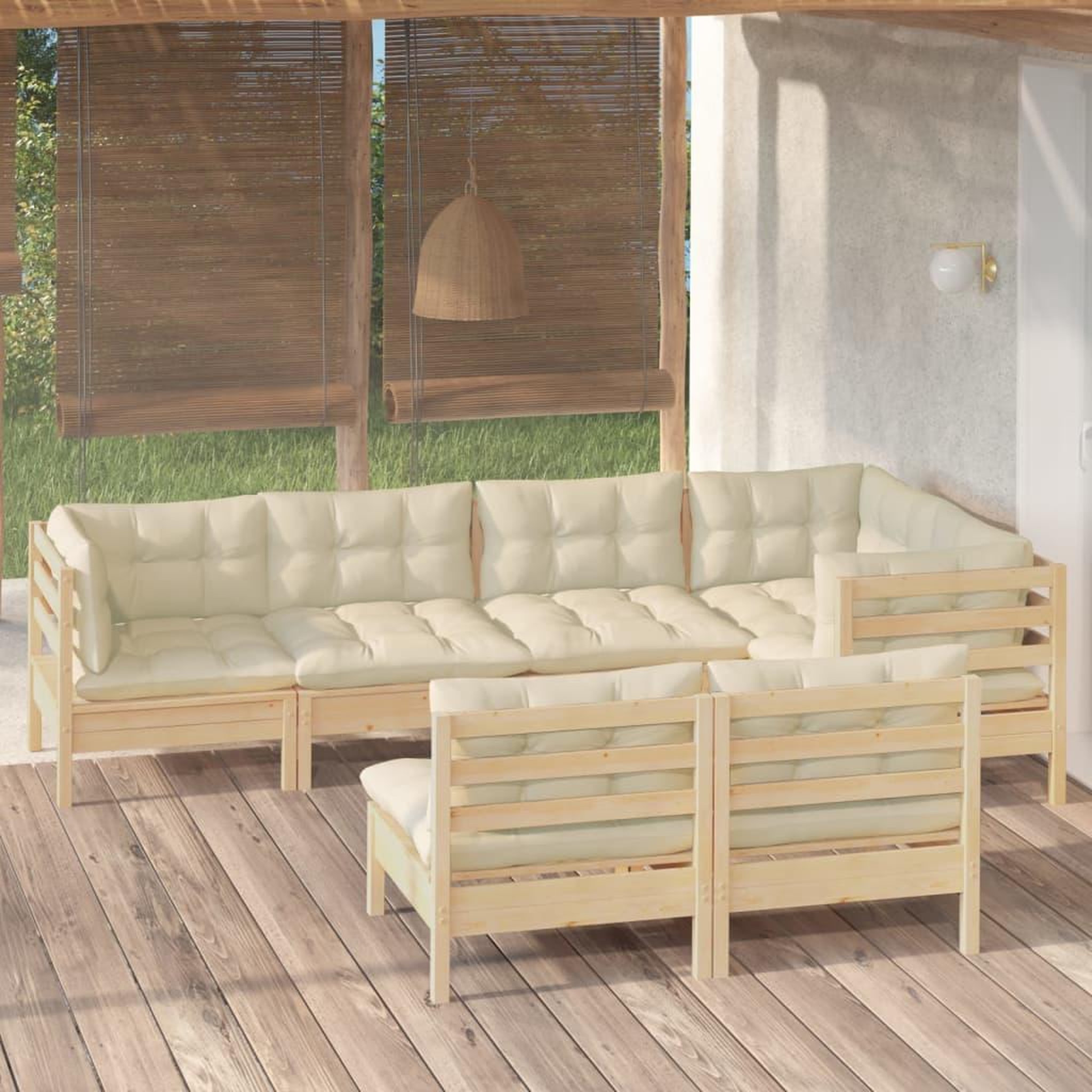 Voir la diapositive 1 : VIDAXL Salon de jardin 7 pcs avec coussins creme bois de pin massif