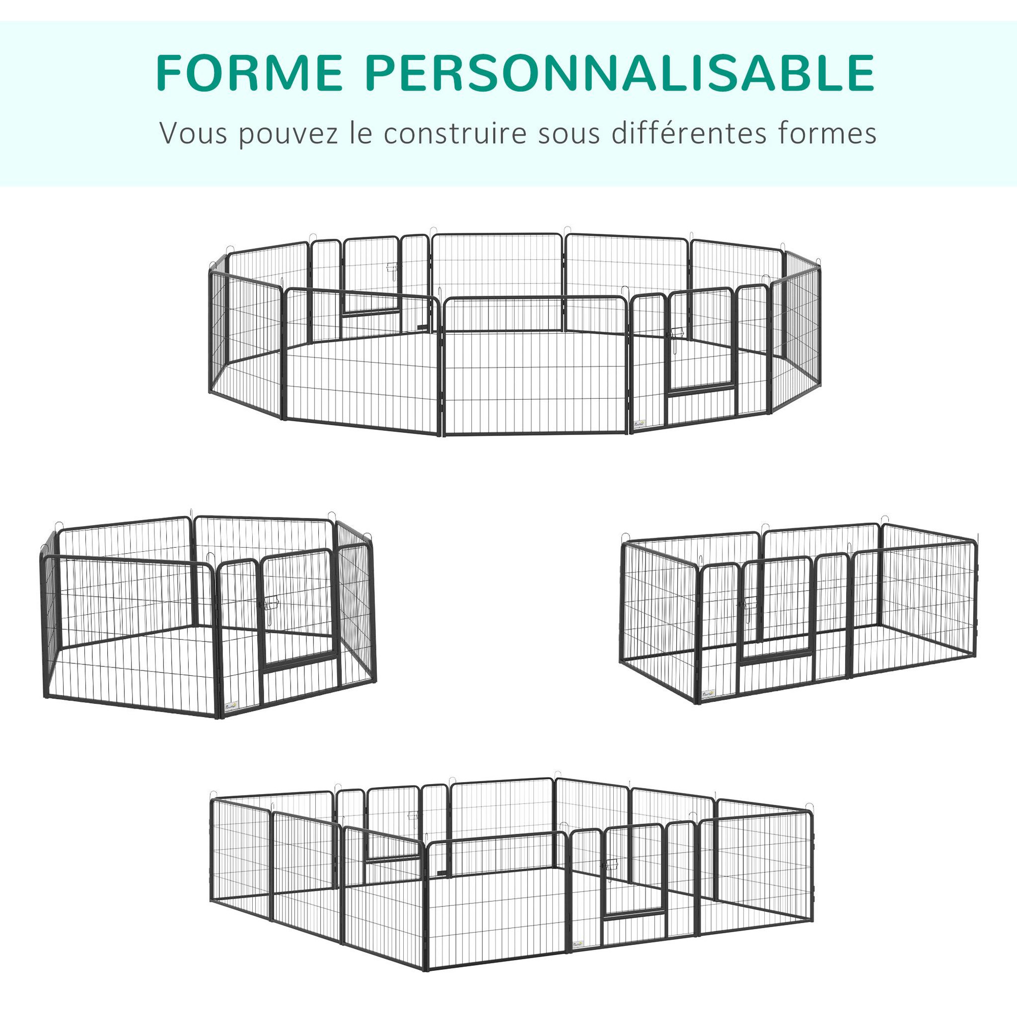 Voir la diapositive 4 : PAWHUT Pawhut parc enclos modulable pour animaux avec 2 portes - 12 panneaux modulables - acier noir