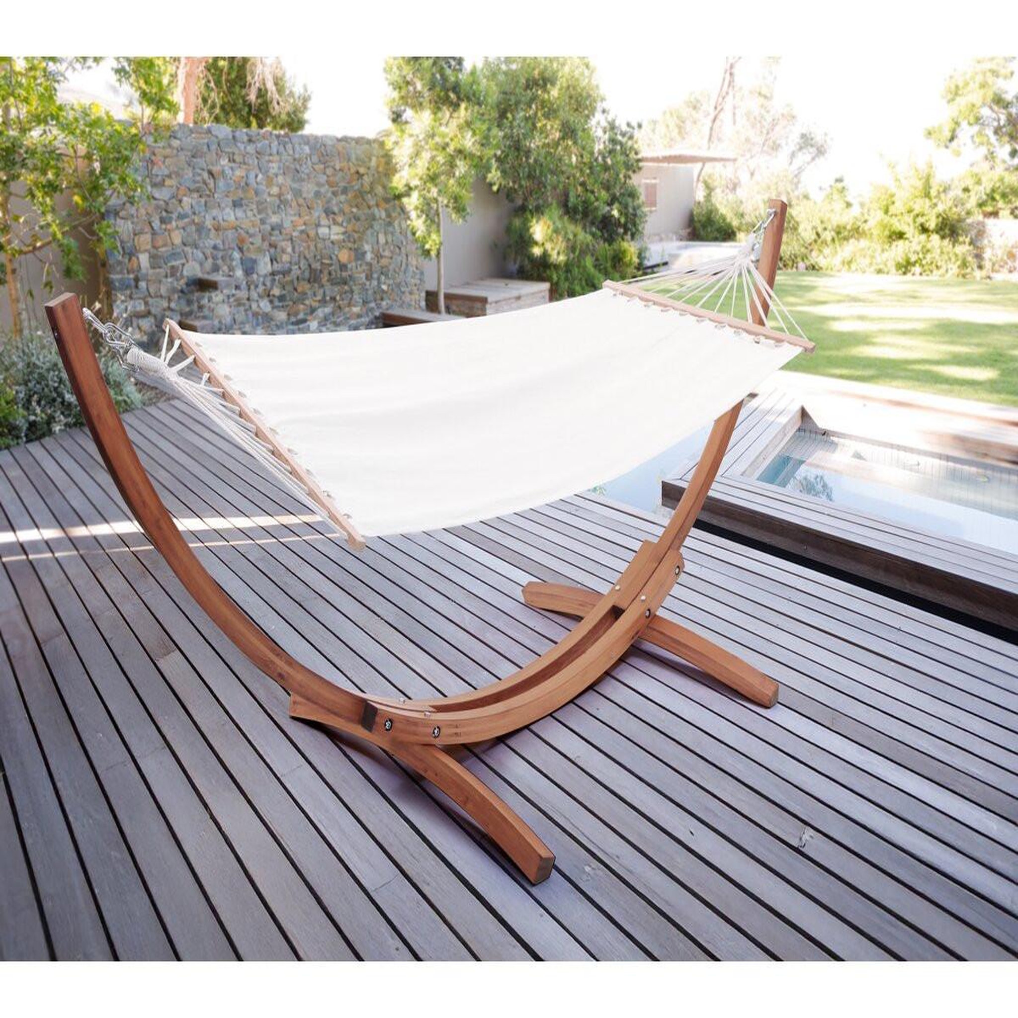 Voir la diapositive 2 : Habitat et Jardin Hamac bois avec toile en coton  dallas  - 3 m - ecru