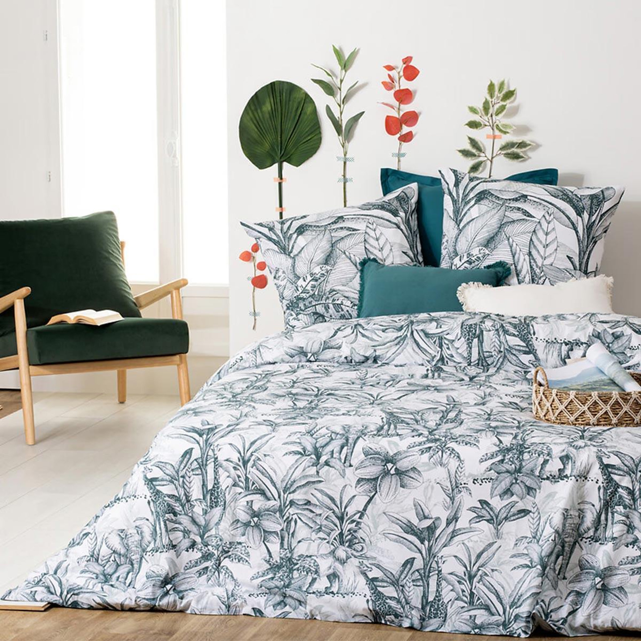 ATMOSPHERA Parure de lit 3 pièces  joie tropik  240x220cm vert