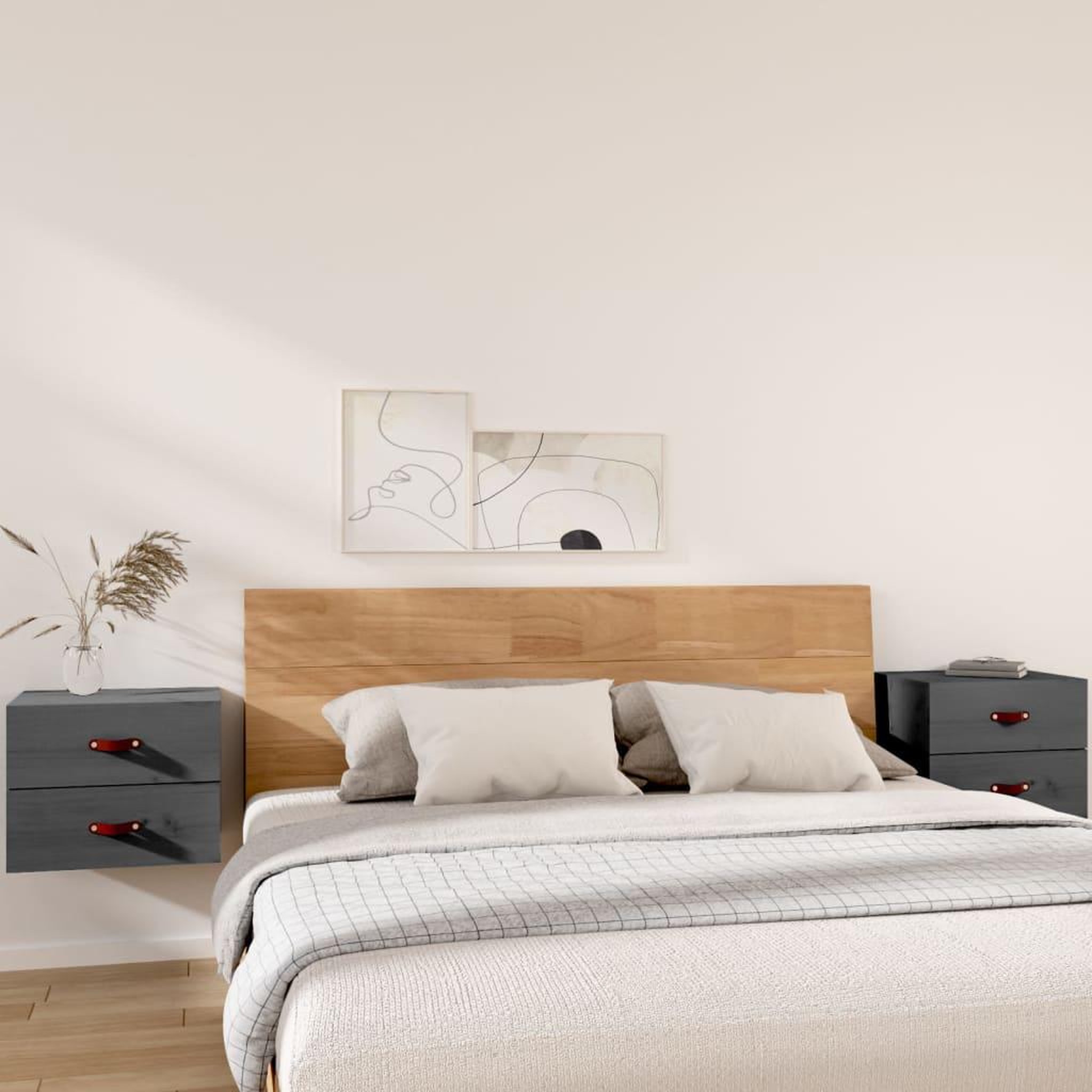 Voir la diapositive 1 : VIDAXL Tables de chevet murales 2 pcs Gris 50x36x40 cm