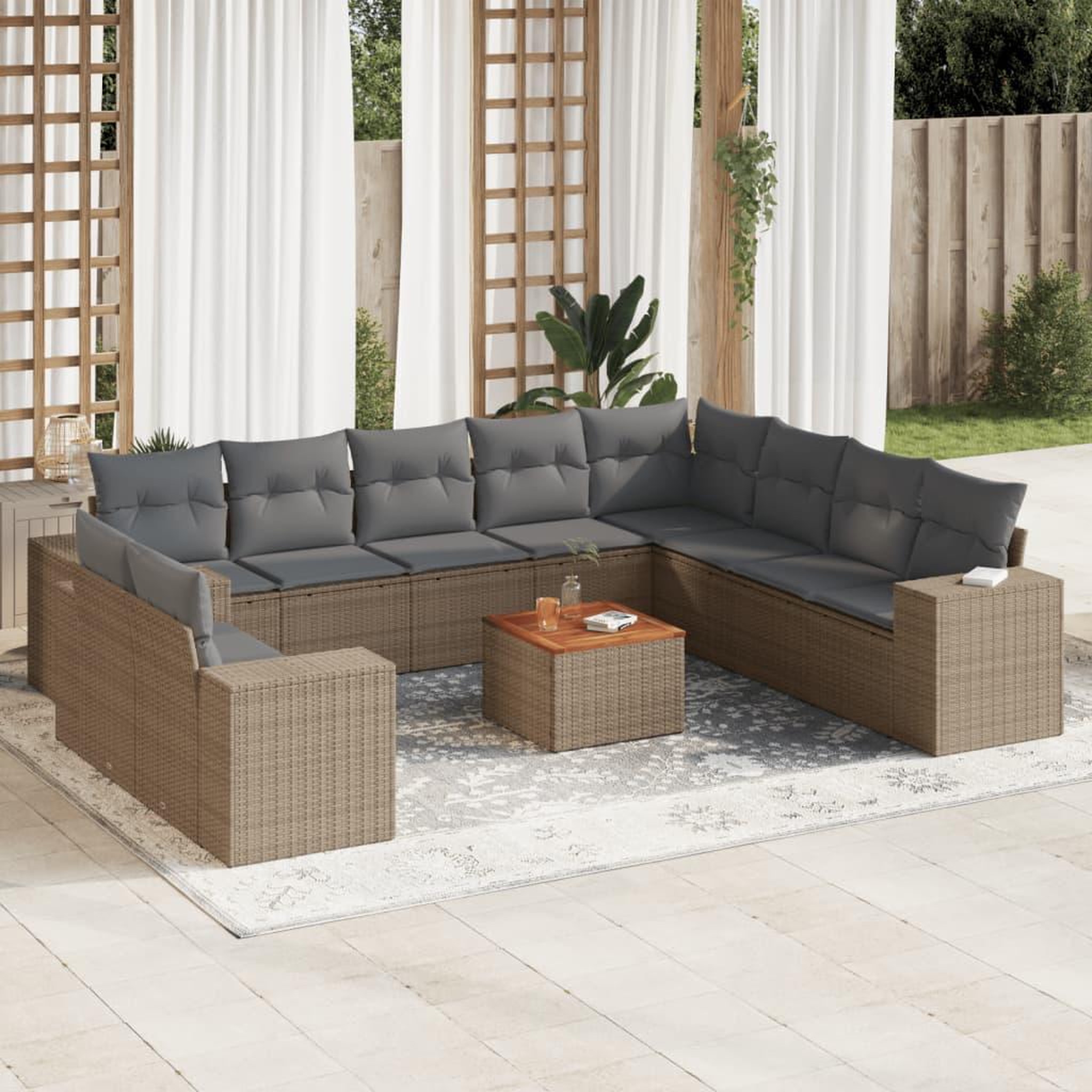 VIDAXL Salon de jardin 11 pcs avec coussins beige resine tressee