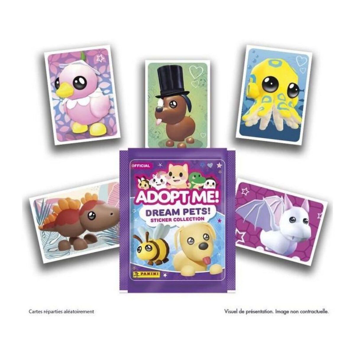 Panini Pack de démarrage - PANINI - Adopt Me! Roblox - Album + 2 pochettes - 1 carte édition limitée - 10 stickers