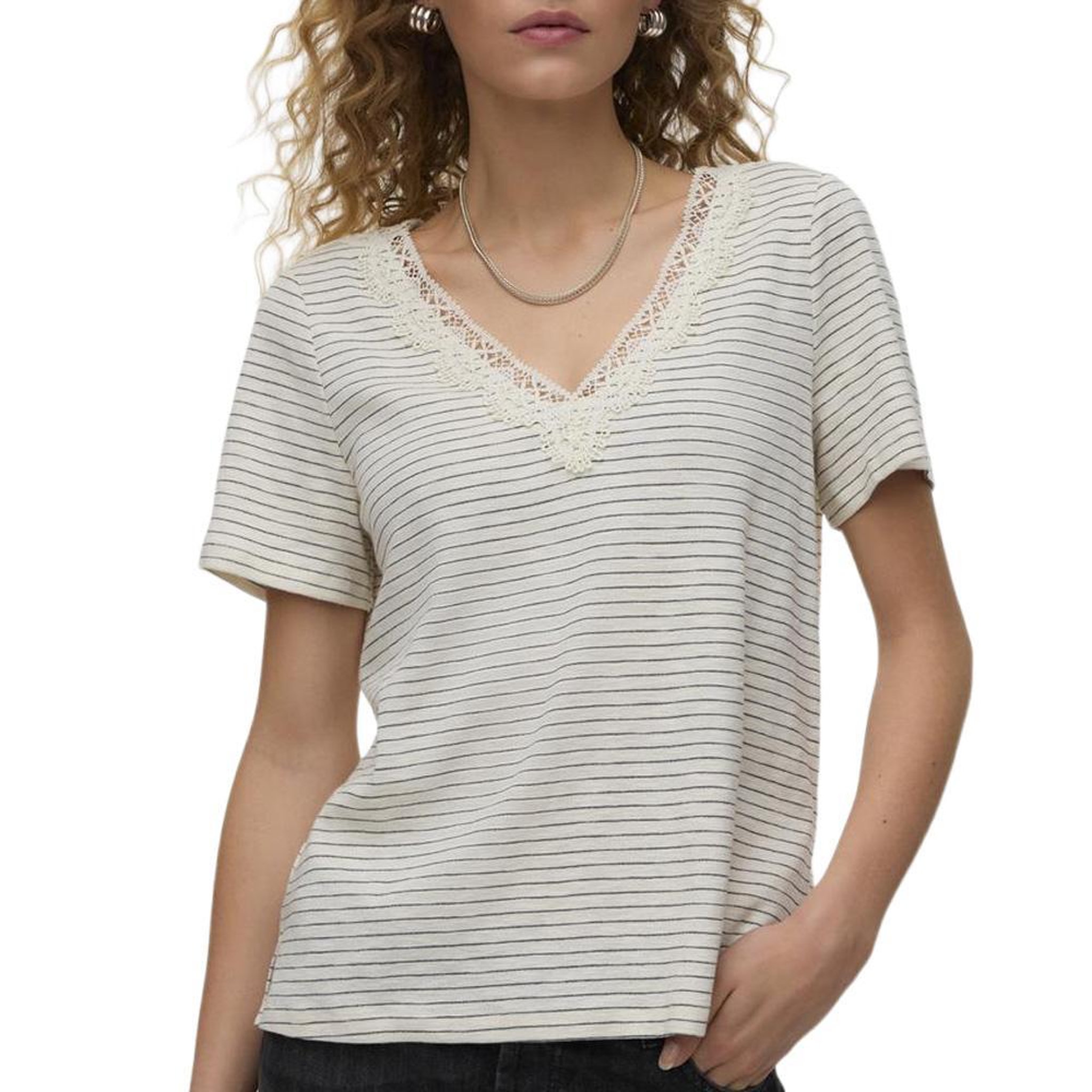 Vero Moda T-shirt blanc/marine femme vero moda karoline. Coloris disponibles : Blanc