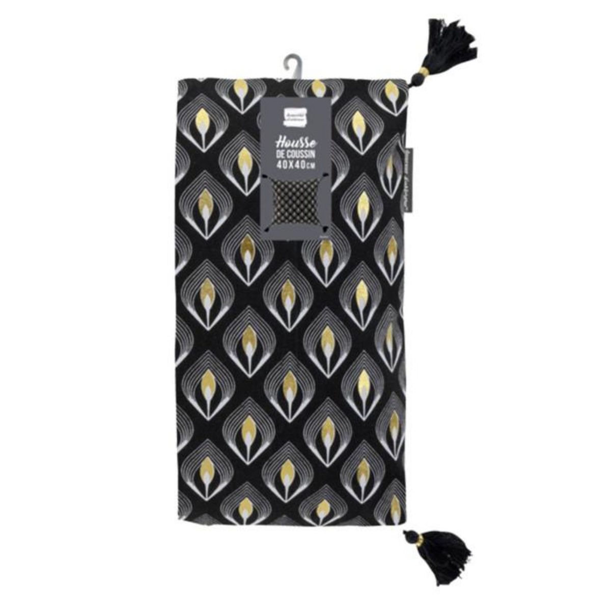 Paris Prix Housse de Coussin Déco  Noireor  40x40cm Noir