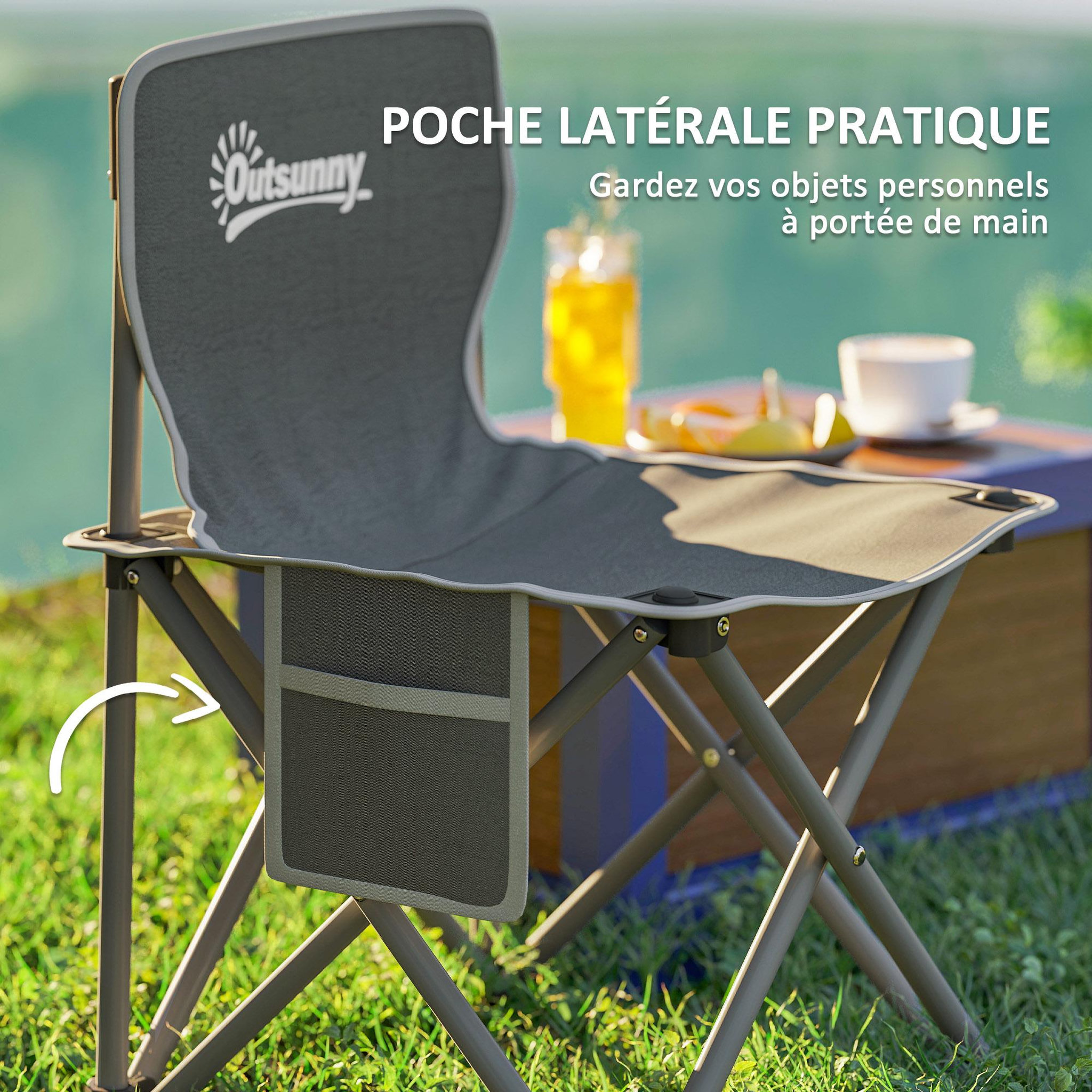 Voir la diapositive 6 : OUTSUNNY Ensemble table et chaise camping - table pliante camping avec 6 chaises rangements sacs de transport gris