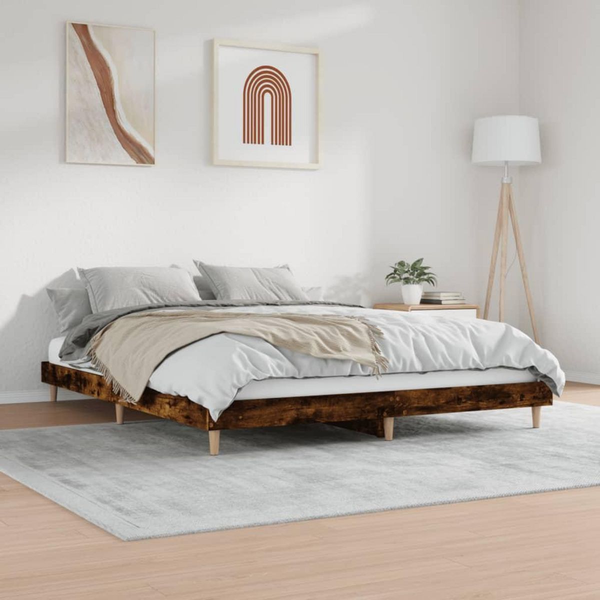 VIDAXL Cadre de lit sans matelas chene fume 200x200 cm bois ingenierie