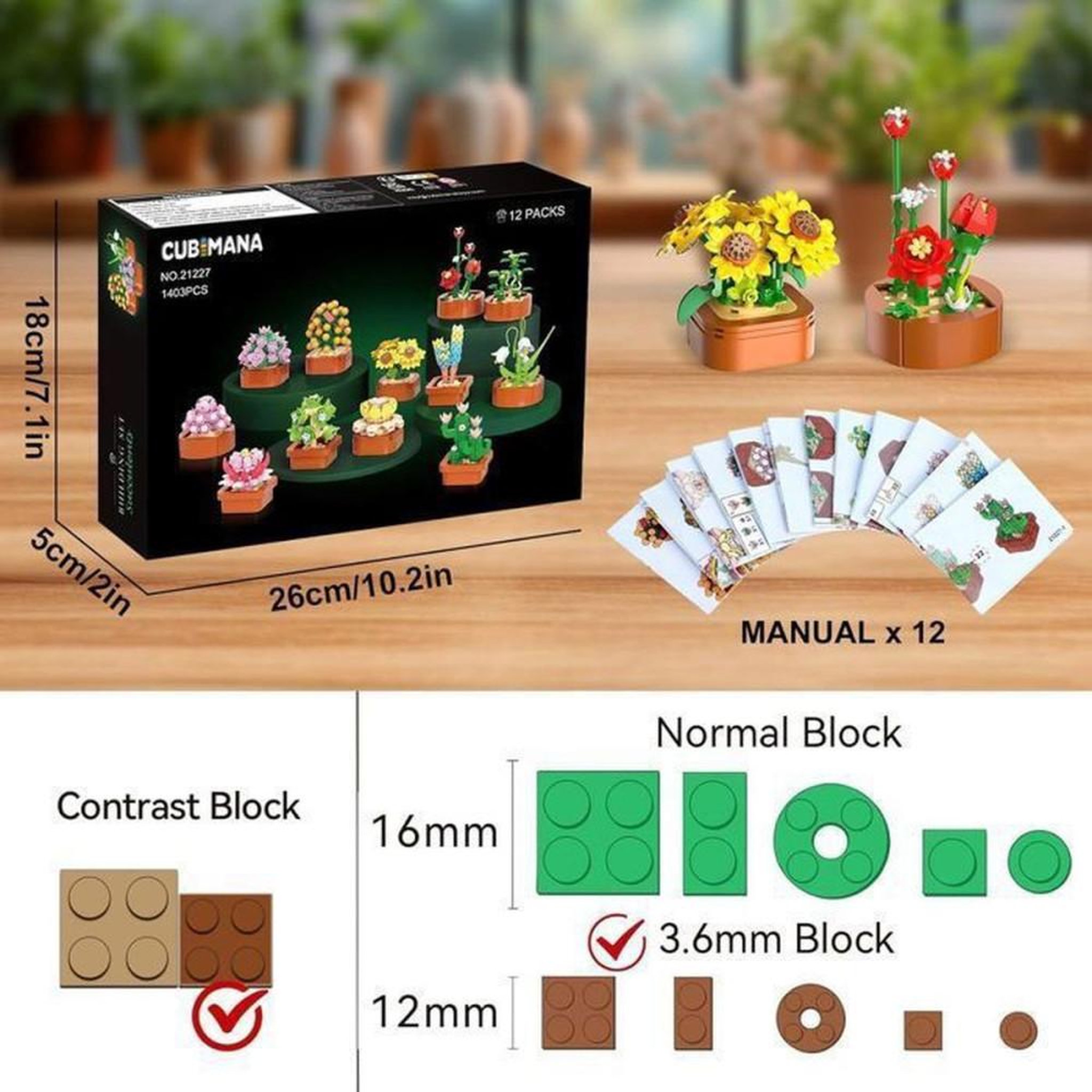 Voir la diapositive 3 : Ensemble construction miniature botanique, 12 plantes succulentes, 1403 mini briques emboîtables 3,6 mm