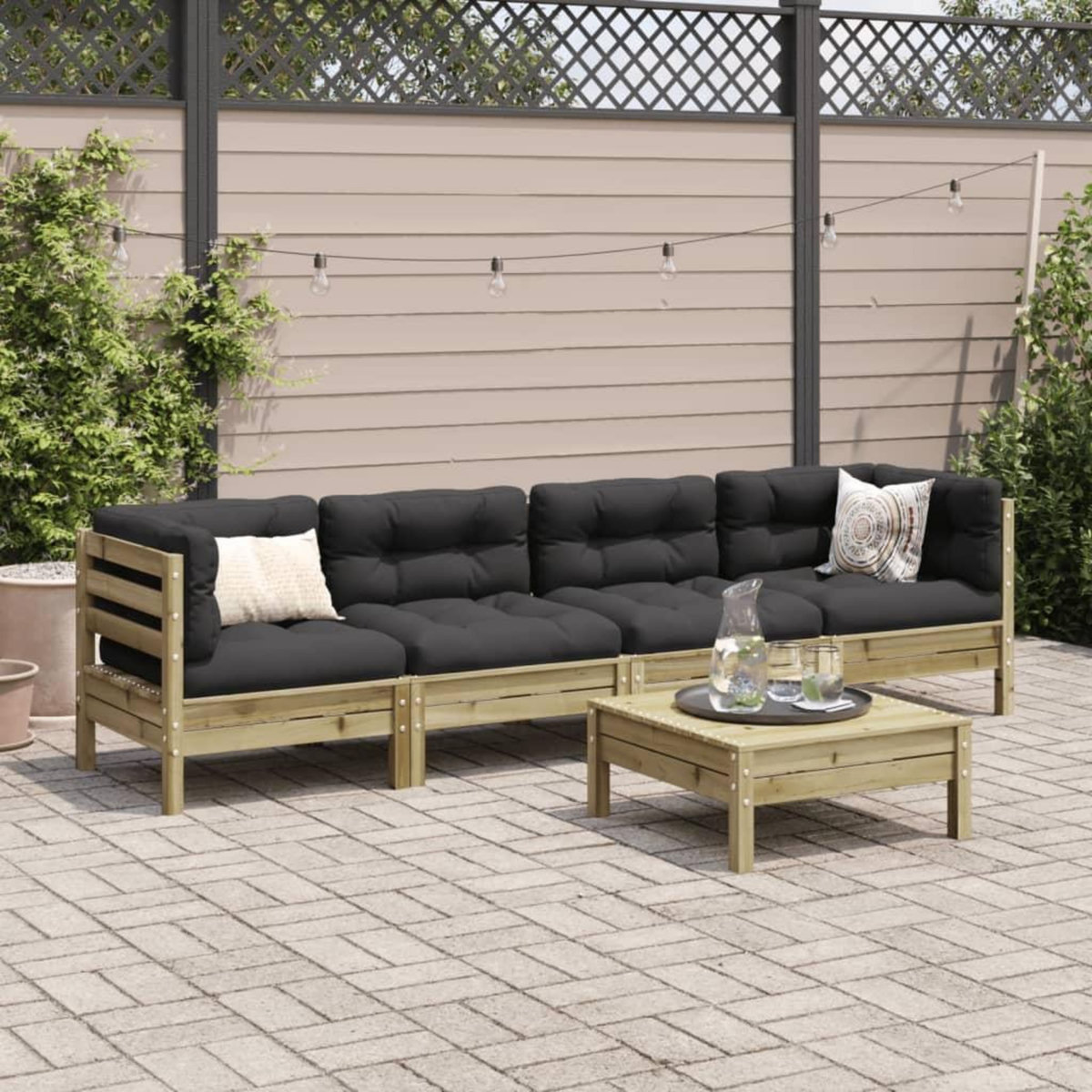 VIDAXL Salon de jardin 5 pcs avec coussins bois de pin impregne