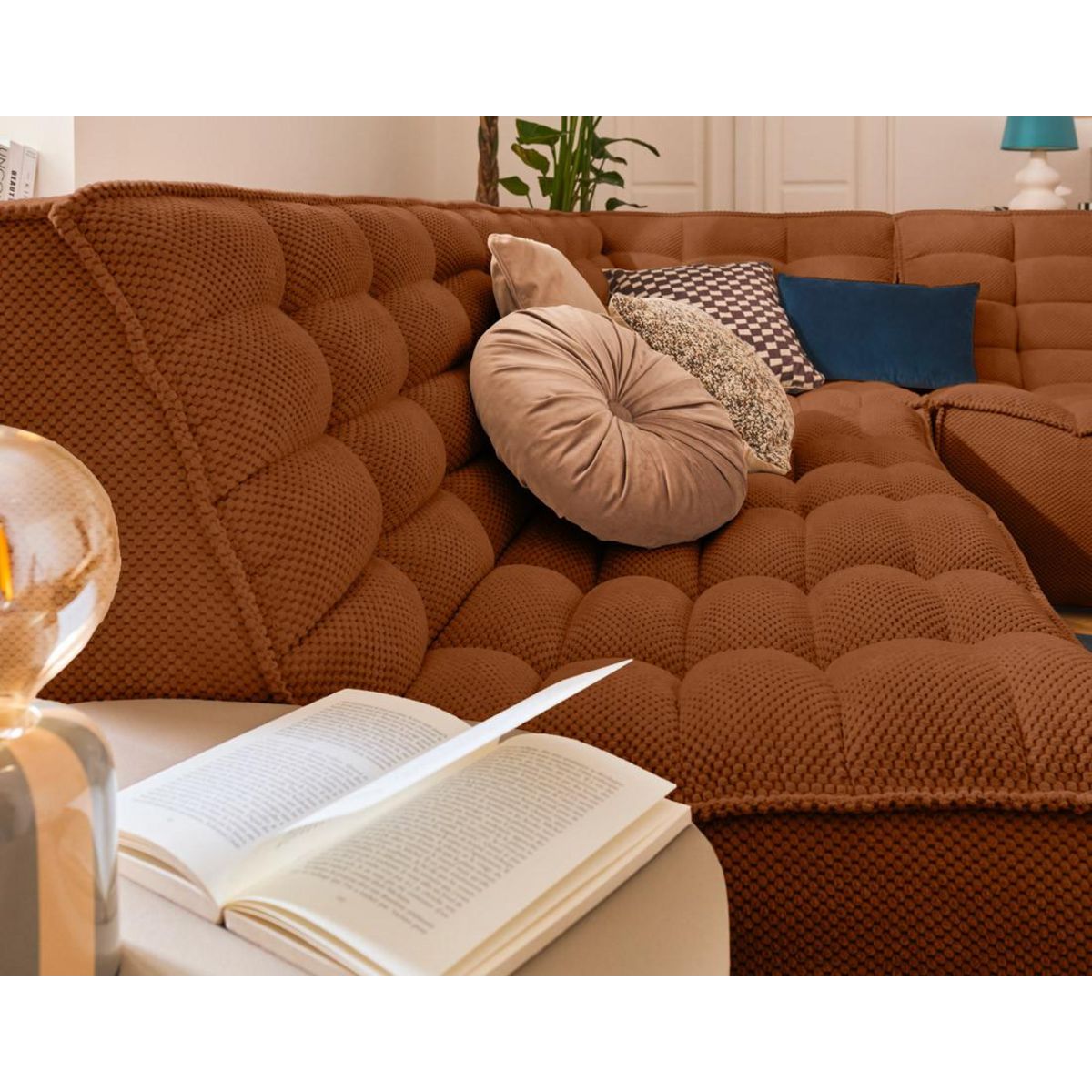 LISA DESIGN Ellie - canapé modulable d'angle réversible 4 places en velours texturé