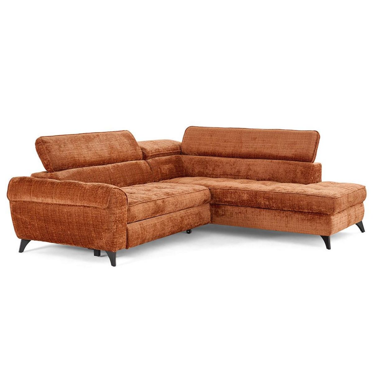 LISA DESIGN Marlo - canapé d'angle droit 5 places convertible avec coffre et têtières en velours texturé