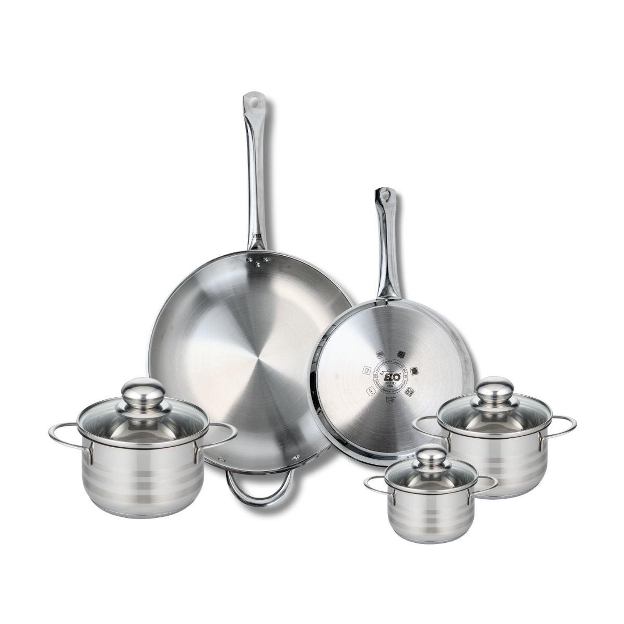ELO Ensemble de 2 poêles de cuisson 24 et 32 cm et 3 faitouts 12, 14 et 16 cm elo profi brillant