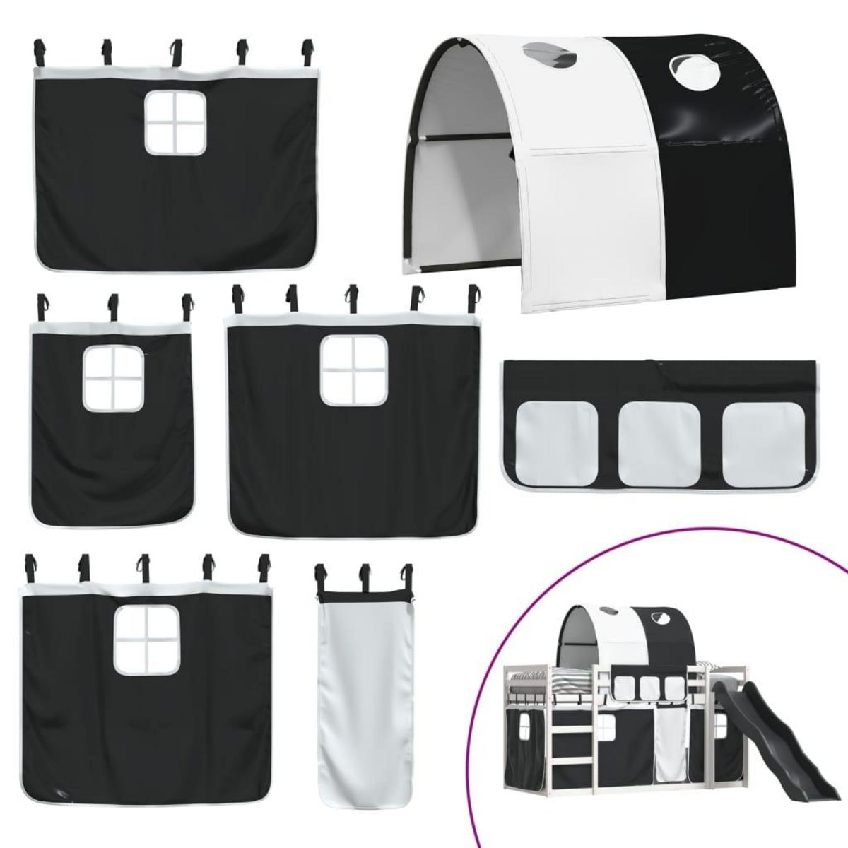 VIDAXL Lit superpose sans matelas avec toboggan blanc noir 80x200 cm