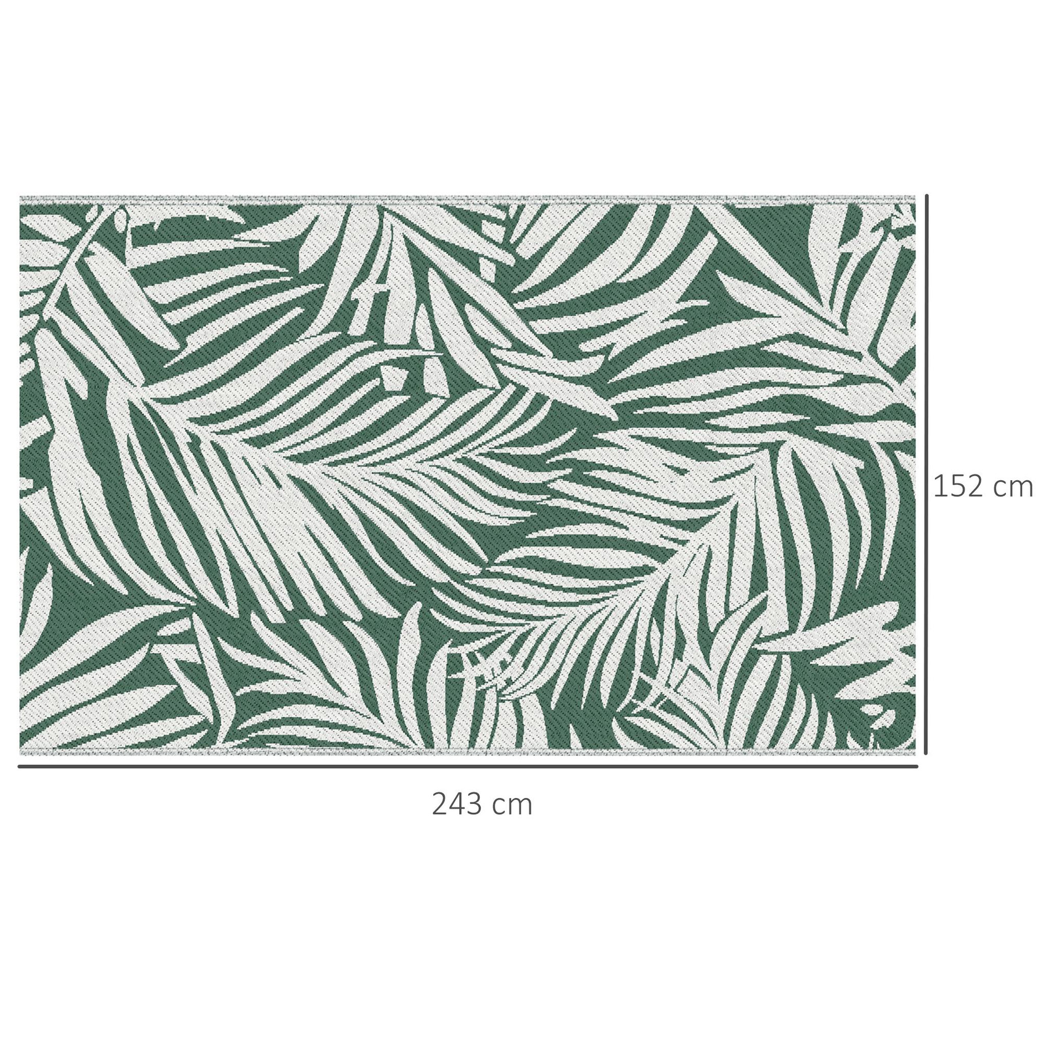 Voir la diapositive 3 : OUTSUNNY Tapis extérieur motif feuilles - tapis réversible - dim. 2,43L x 1,52l m, ép. 3 mm - PP haute densité 310 g/m² vert blanc