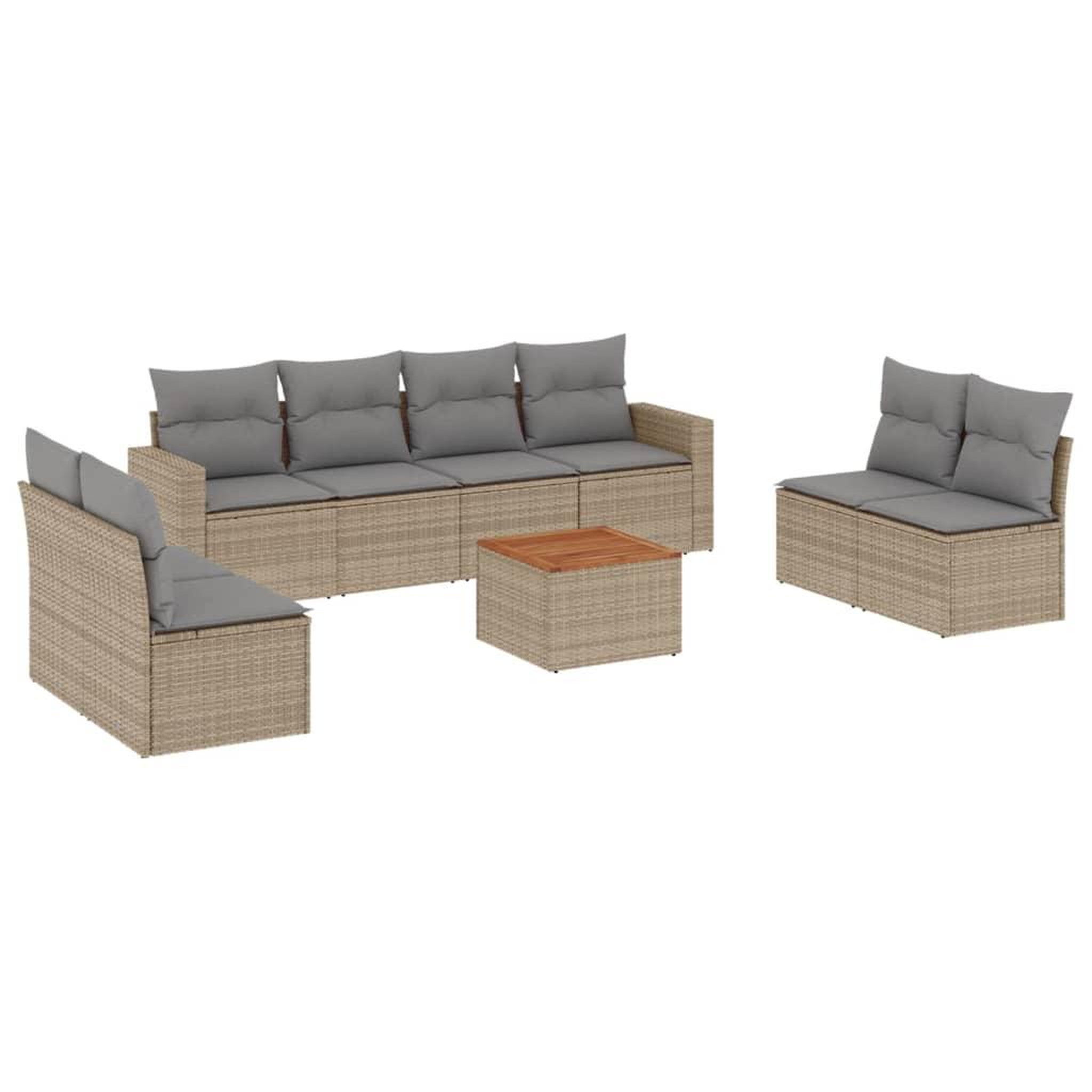 Voir la diapositive 2 : VIDAXL Salon de jardin avec coussins 9 pcs beige resine tressee