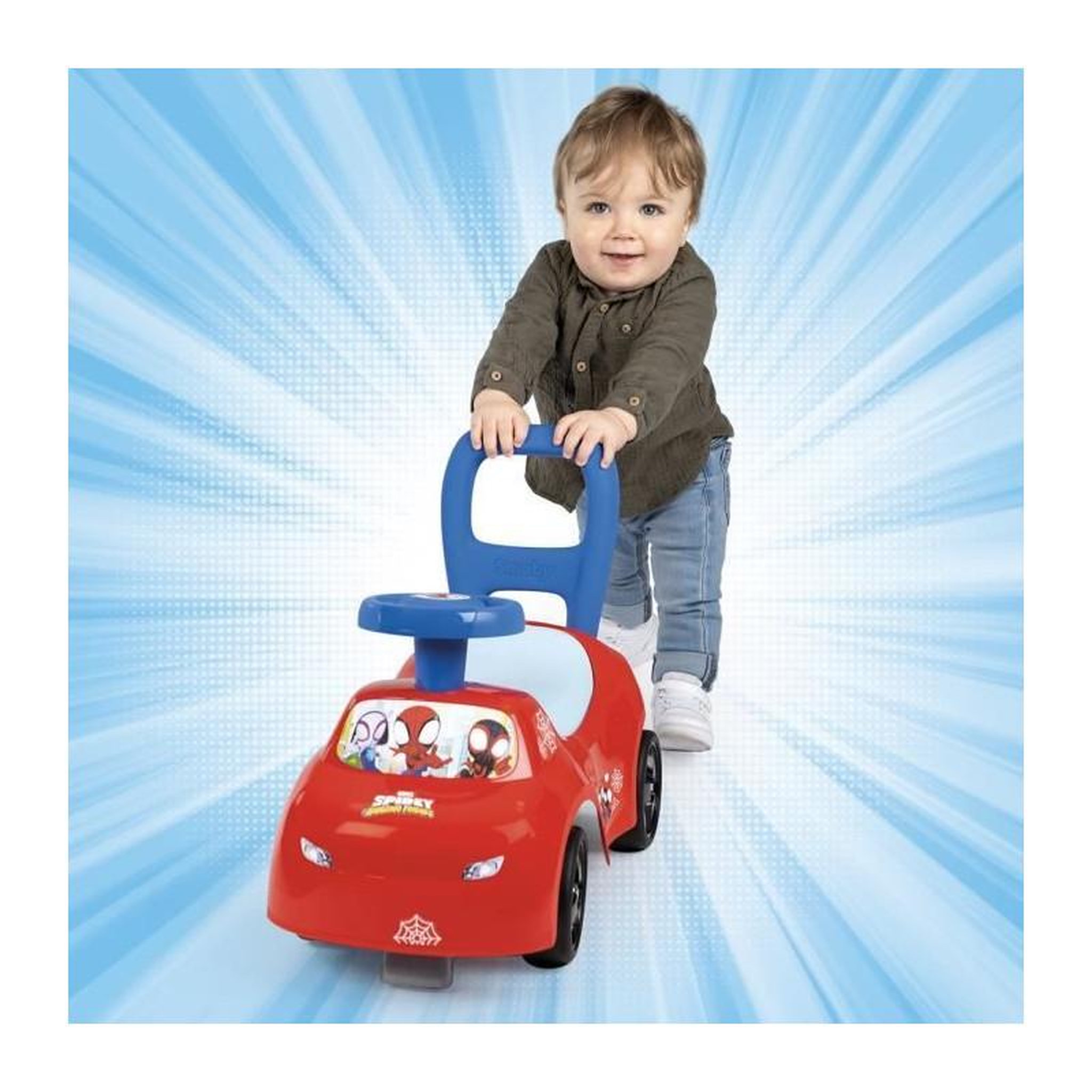 Voir la diapositive 4 : SMOBY Smoby - Porteur auto enfant 2 en 1 - Spidey - Coffre sous la selle + klaxon - Des 10 mois - Fabrication française