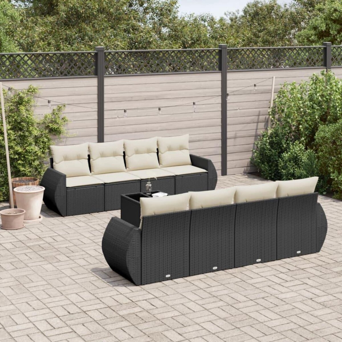 VIDAXL Salon de jardin 9 pcs avec coussins noir resine tressee