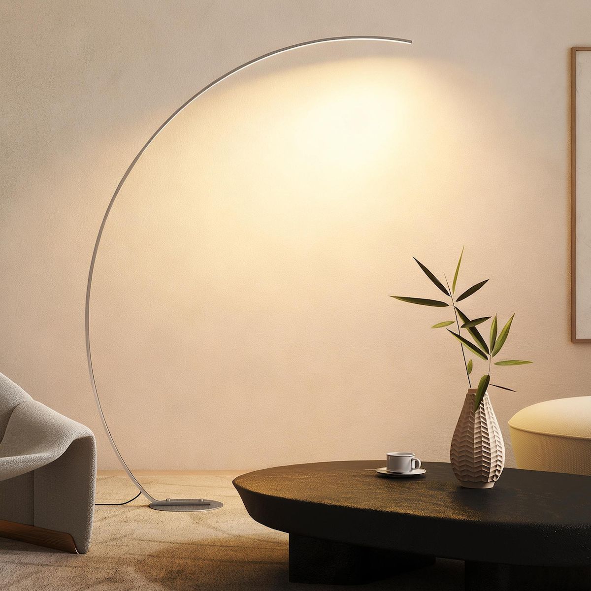 HOMCOM Lampadaire arc LED dimmable réglable 30W H.172 cm avec télécommande acier gris