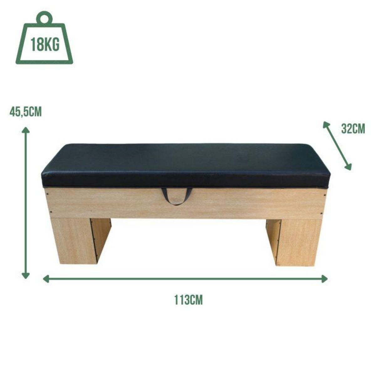 SOKKER Banc Bois avec rangement 113 x 32 cm avec coussin - Deluxe