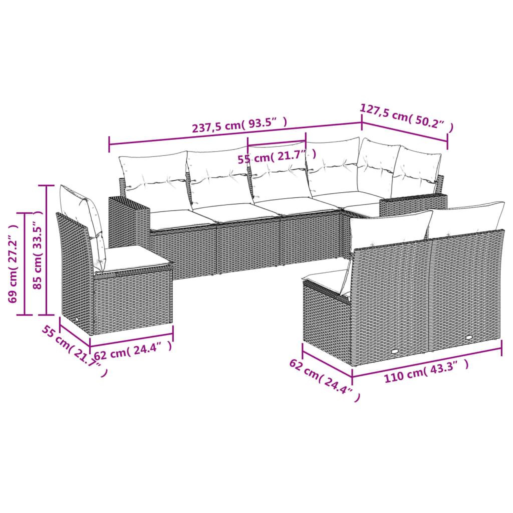 Voir la diapositive 3 : VIDAXL Salon de jardin 8 pcs avec coussins gris clair resine tressee