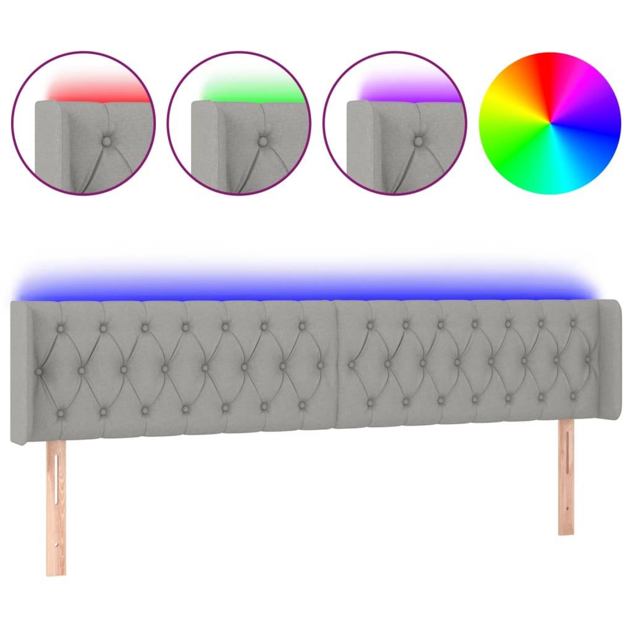 Voir la diapositive 2 : VIDAXL Tete de lit a LED Gris clair 183x16x78/88 cm Tissu