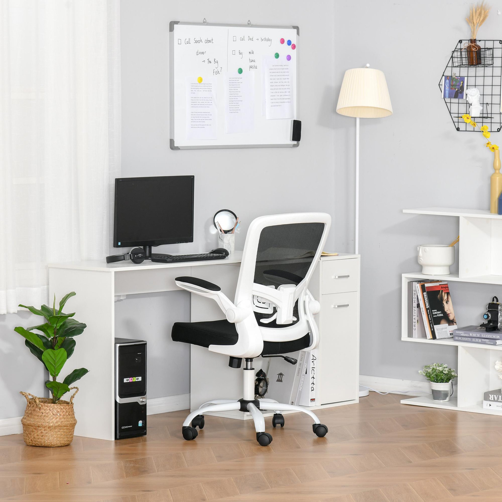 Voir la diapositive 2 : VINSETTO Vinsetto Chaise de bureau ergonomique hauteur réglable pivotante 360° accoudoirs relevables tissu maille bicolore noir blanc