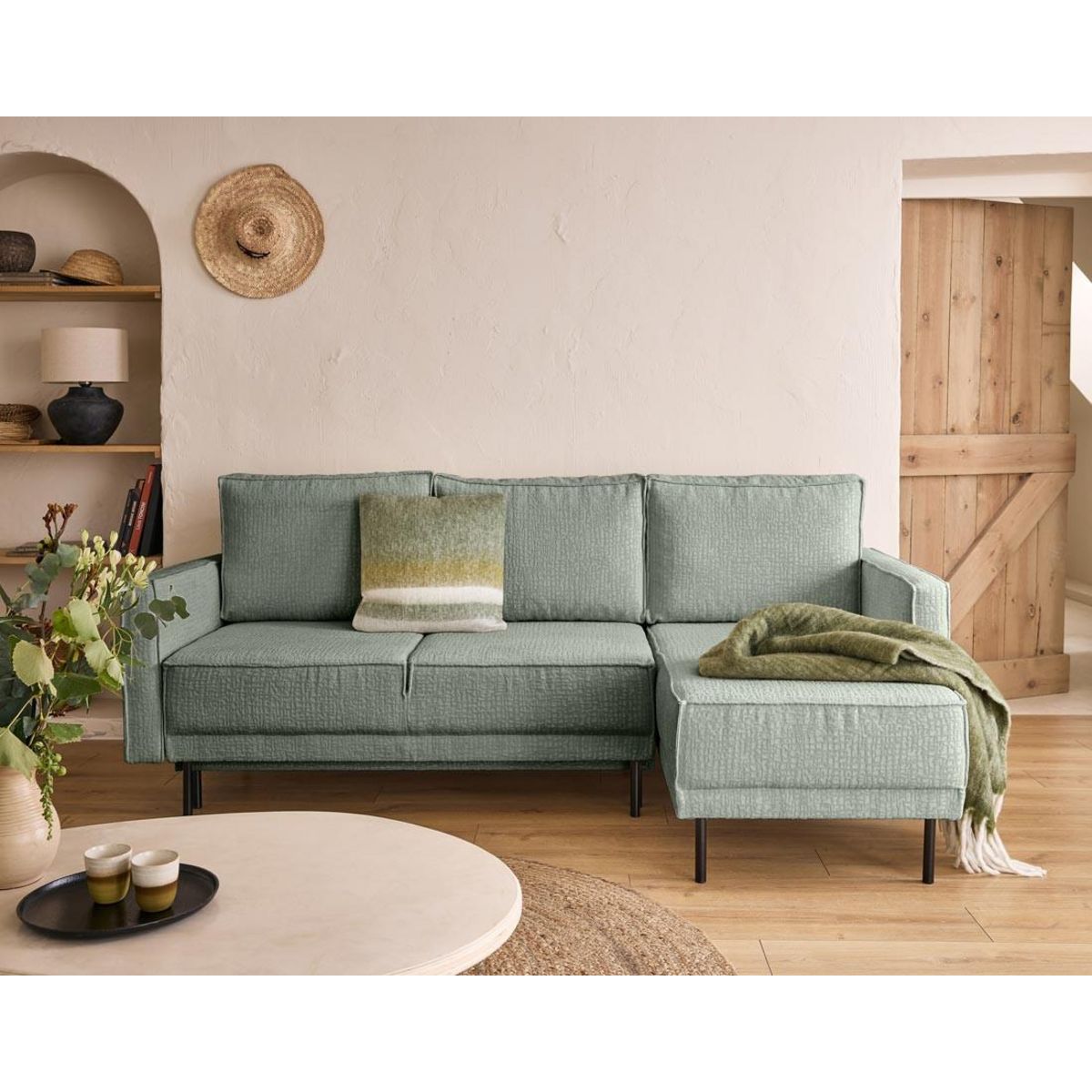 LISA DESIGN Charlie - canapé d'angle réversible 4 places - convertible avec coffre - en tissu velours relief