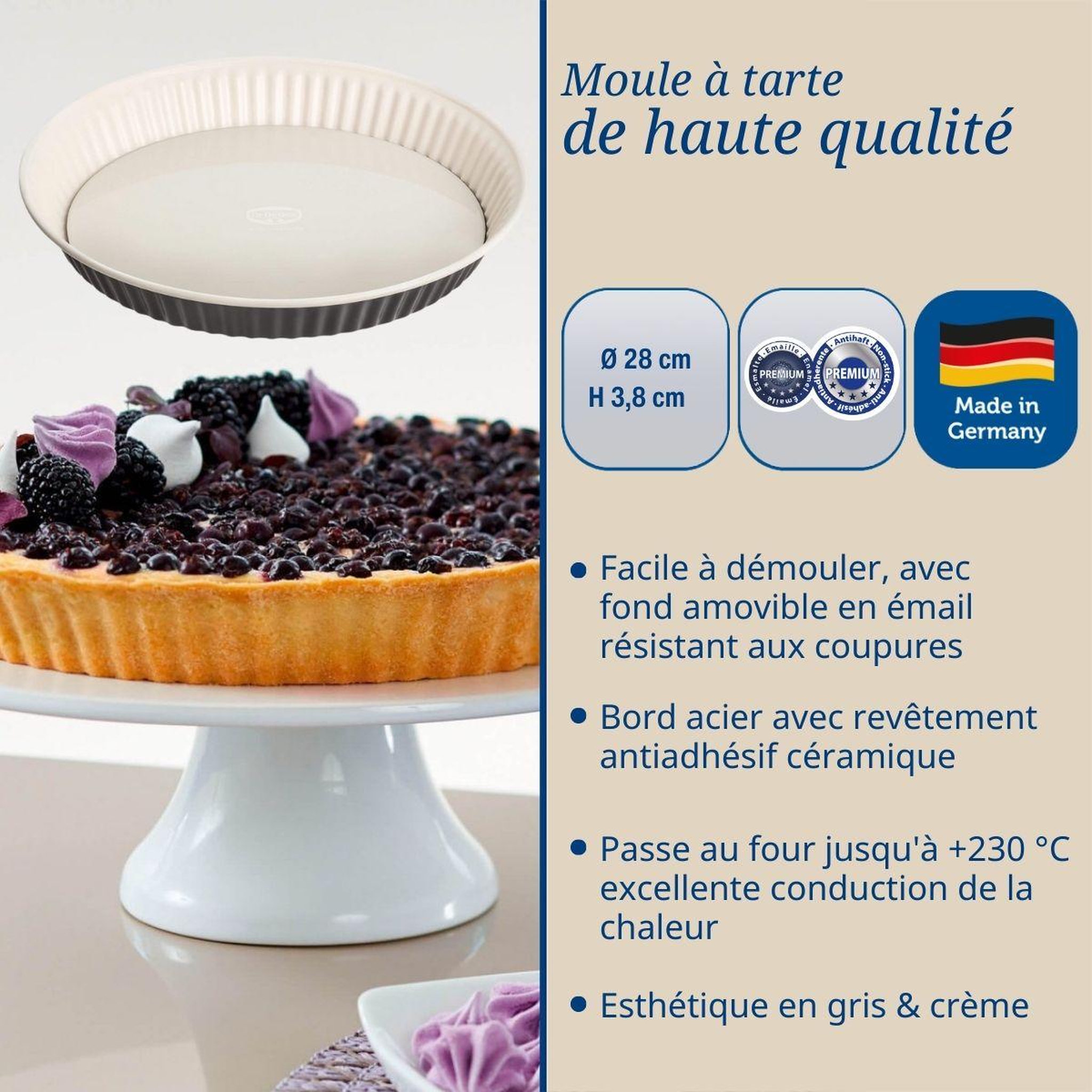 Voir la diapositive 3 : DR.OETKER Ensemble de 2 moules à tarte quiche 28 cm en email dr. Oetker exclusive