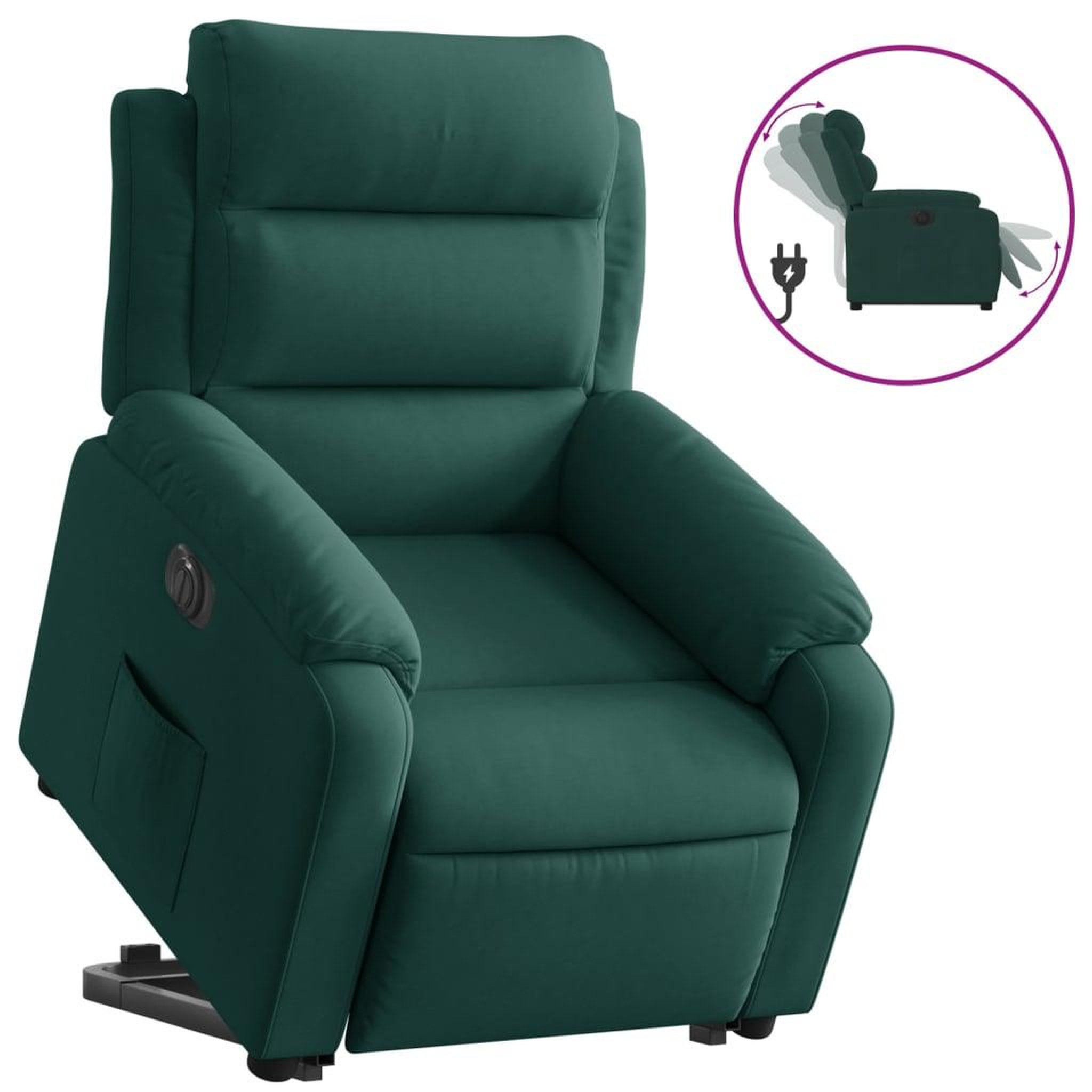 Voir la diapositive 2 : VIDAXL Fauteuil inclinable electrique vert fonce velours